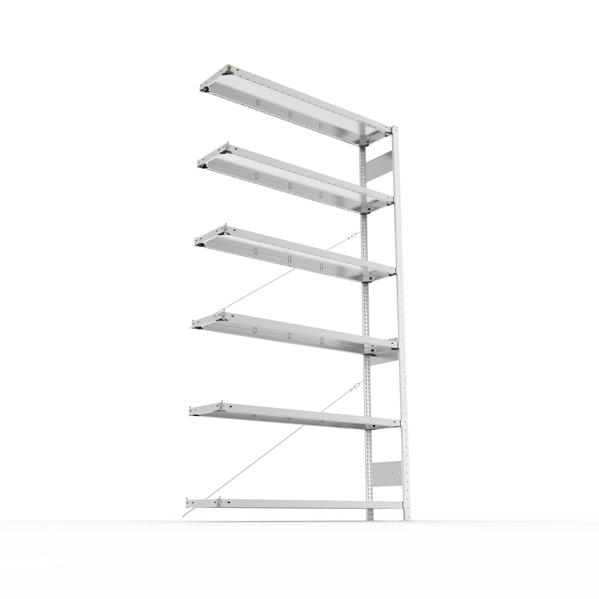 META CLIP, Fachbodenregal, Anbauregal, 2500 x 1300 x 300 mm, Fachlast 230 kg, 6 Ebenen, verzinkt – Ansicht von unten