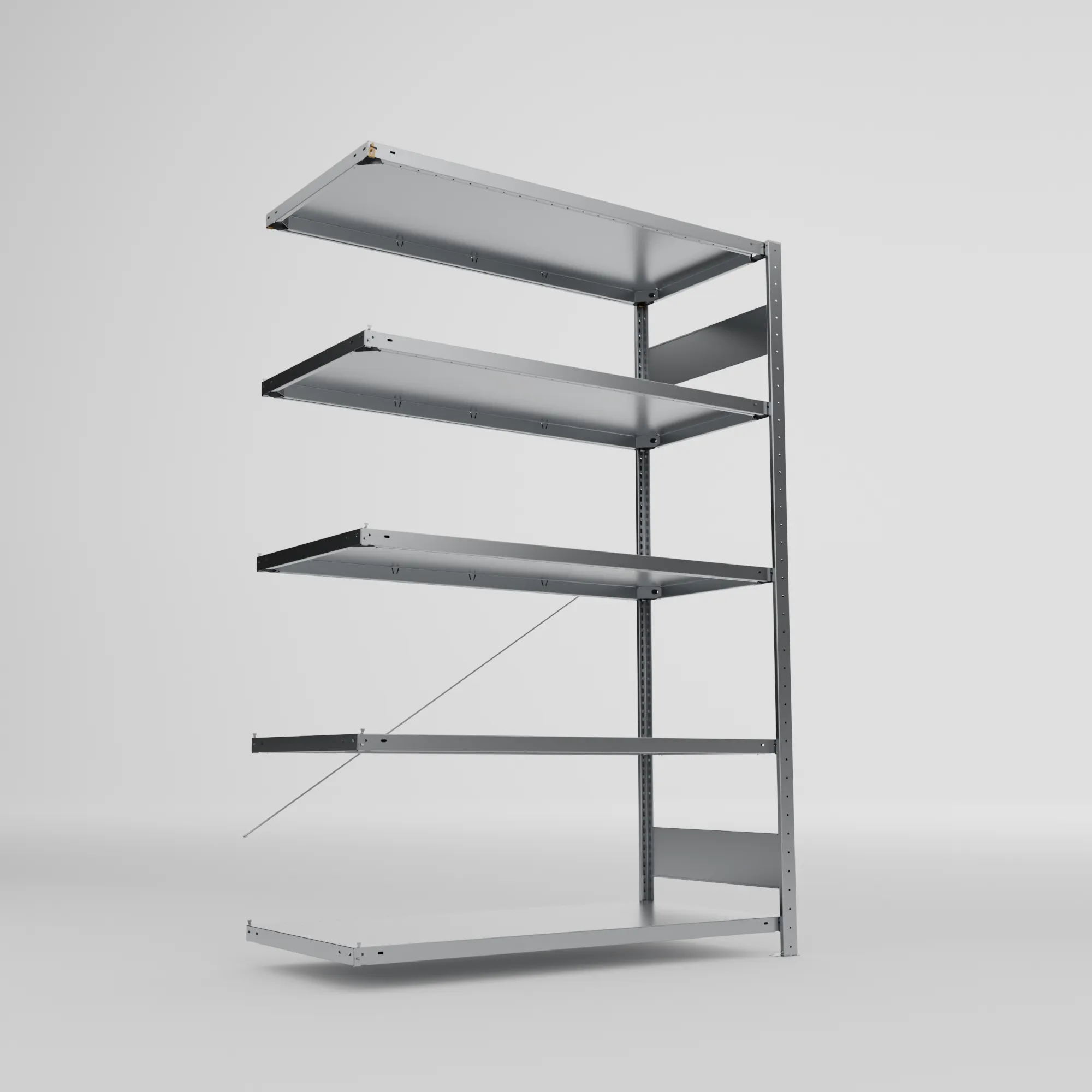 META CLIP S3, Fachbodenregal, Anbauregal, 2000 x 1300 x 600 mm, Fachlast 230 kg, 5 Ebenen, verzinkt – Ansicht von unten