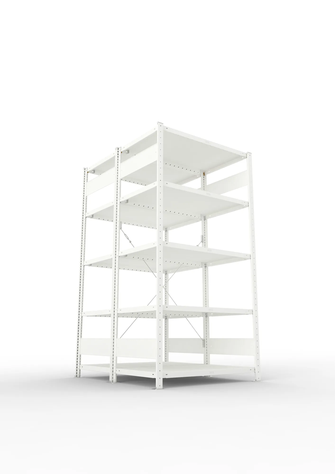 META CLIP, Fachbodenregal, Doppel-Grundregal, 2000 x 1000 x 600 mm, Fachlast 230 kg, 5 Ebenen, RAL 7035 – Ansicht von unten