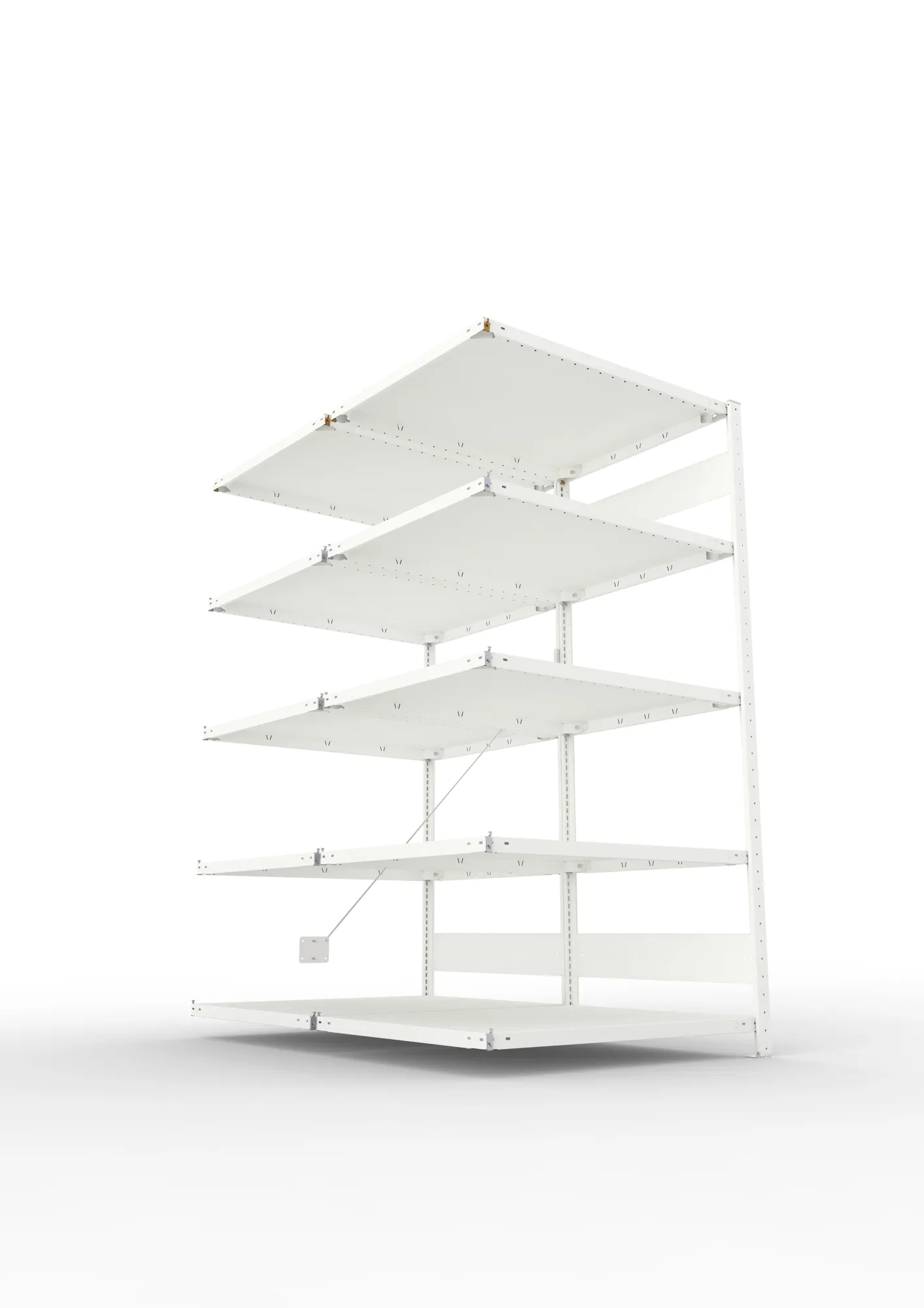 META CLIP, Fachbodenregal, Doppel-Anbauregal, 2000 x 1000 x 800 mm, Fachlast 230 kg, 5 Ebenen, RAL 7035 – Ansicht von unten