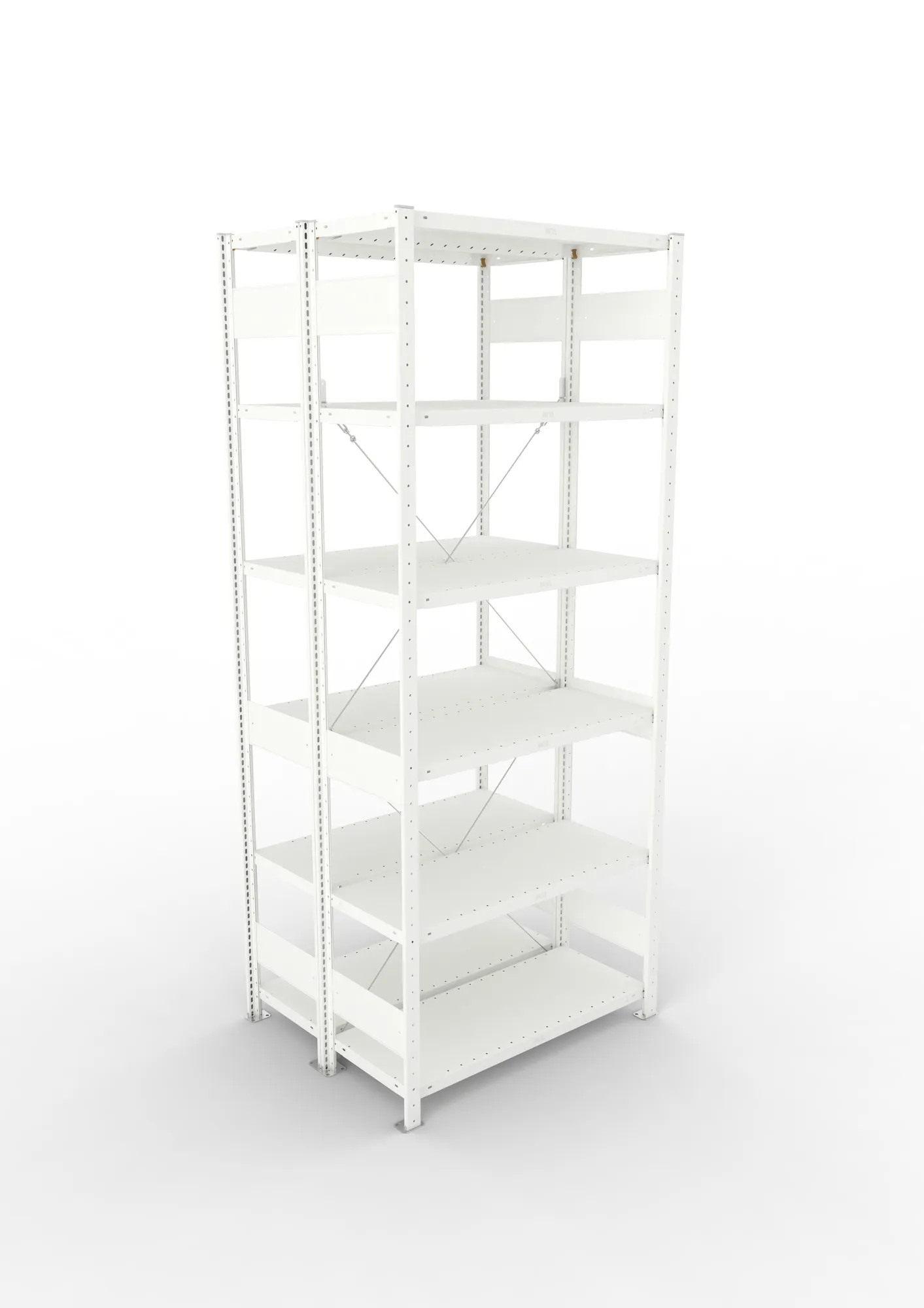 META CLIP, Fachbodenregal, Doppel-Grundregal, 2500 x 1000 x 400 mm, Fachlast 230 kg, 6 Ebenen, RAL 7035 – Ansicht von oben