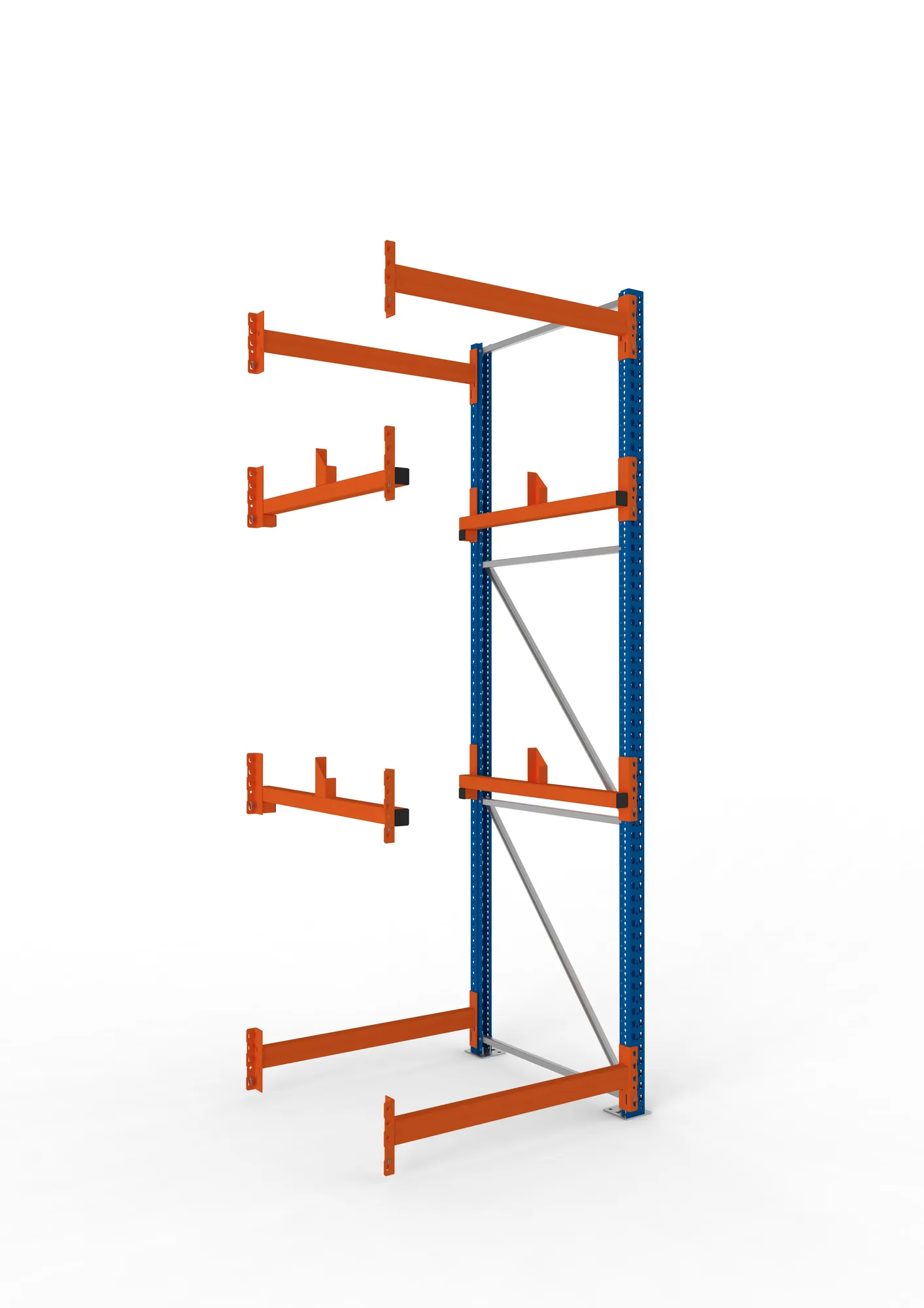 META MULTIPAL, Kabeltrommelregal, Anbauregal, 3300 x 1100 x 1100 mm, Feldlast 4000 kg, 2 Ebenen, Typ 1, RAL 5010 – Ansicht in Blickhöhe
