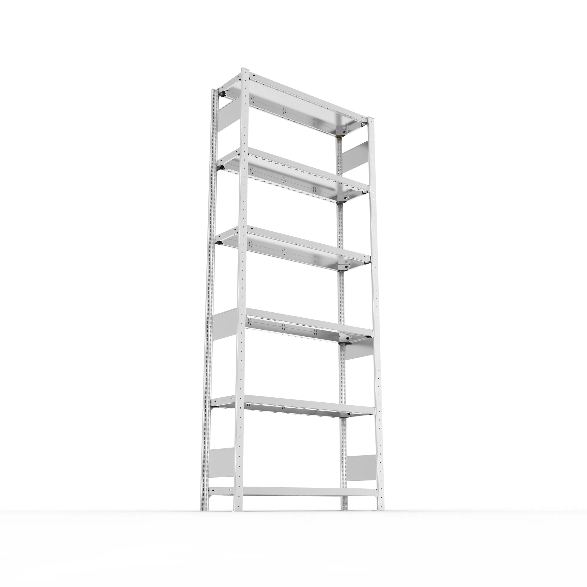META CLIP S3, Fachbodenregal, Grundregal, 2500 x 1000 x 300 mm, Fachlast 230 kg, 6 Ebenen, Längsriegel, verzinkt – Ansicht von unten