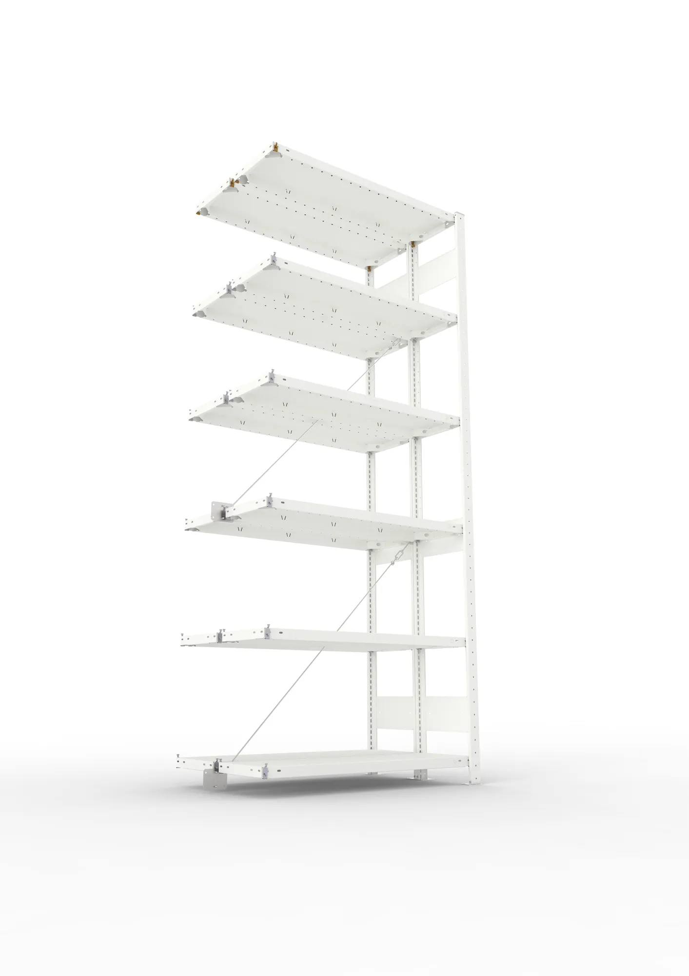 META CLIP, Fachbodenregal, Doppel-Anbauregal, 2500 x 1000 x 300 mm, Fachlast 150 kg, 6 Ebenen, RAL 7035 – Ansicht von unten
