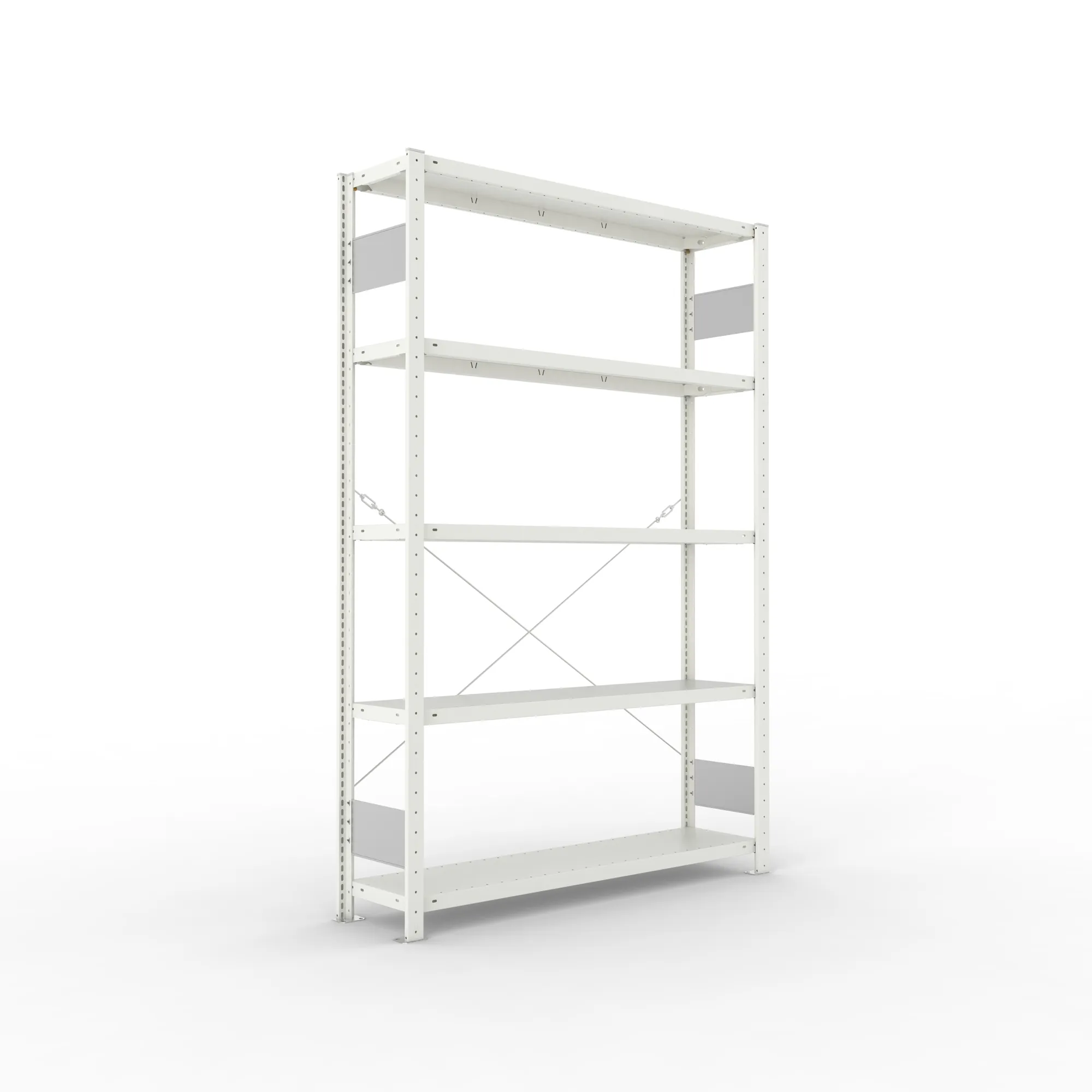 META CLIP S3, Fachbodenregal, Grundregal, 2000 x 1300 x 300 mm, Fachlast 230 kg, 5 Ebenen, RAL 7035 – Ansicht in Blickhöhe