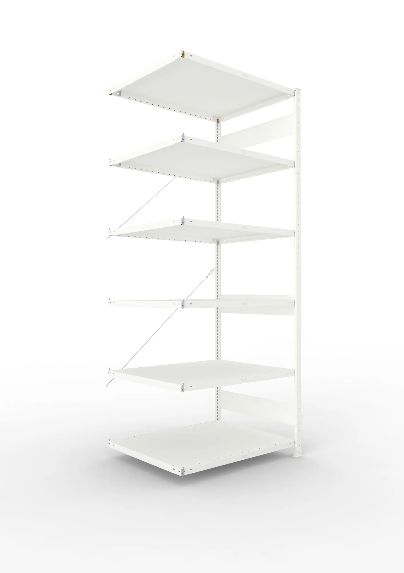 META CLIP, Fachbodenregal, Anbauregal, 2500 x 1000 x 800 mm, Fachlast 230 kg, 6 Ebenen, RAL 7035 – Ansicht in Blickhöhe