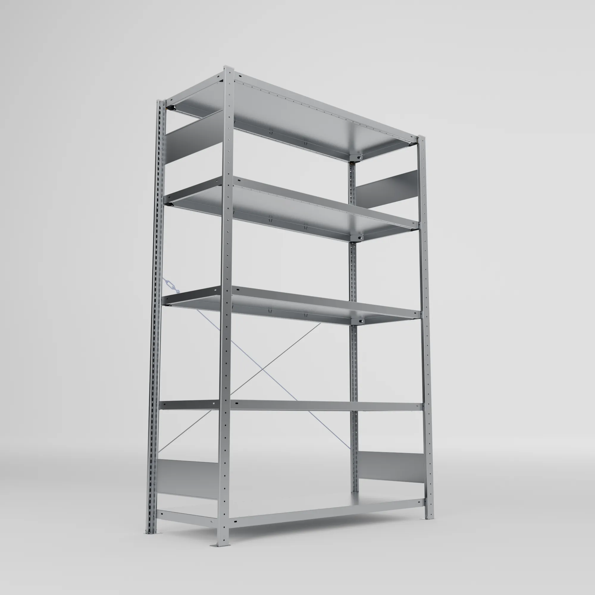 META CLIP S3, Fachbodenregal, Grundregal, 2000 x 1300 x 500 mm, Fachlast 150 kg, 5 Ebenen, verzinkt – Ansicht von unten