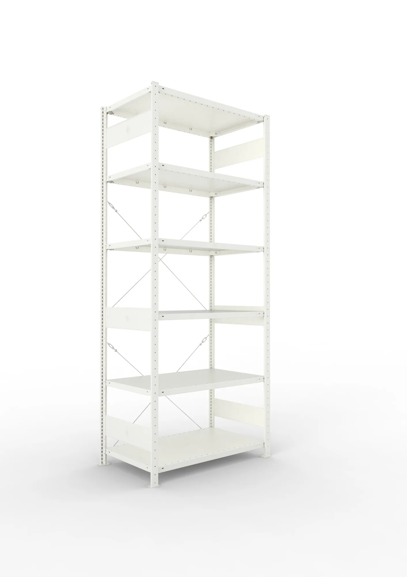 META CLIP, Fachbodenregal, Grundregal, 2500 x 1000 x 600 mm, Fachlast 150 kg, 6 Ebenen, RAL 7035 – Ansicht in Blickhöhe
