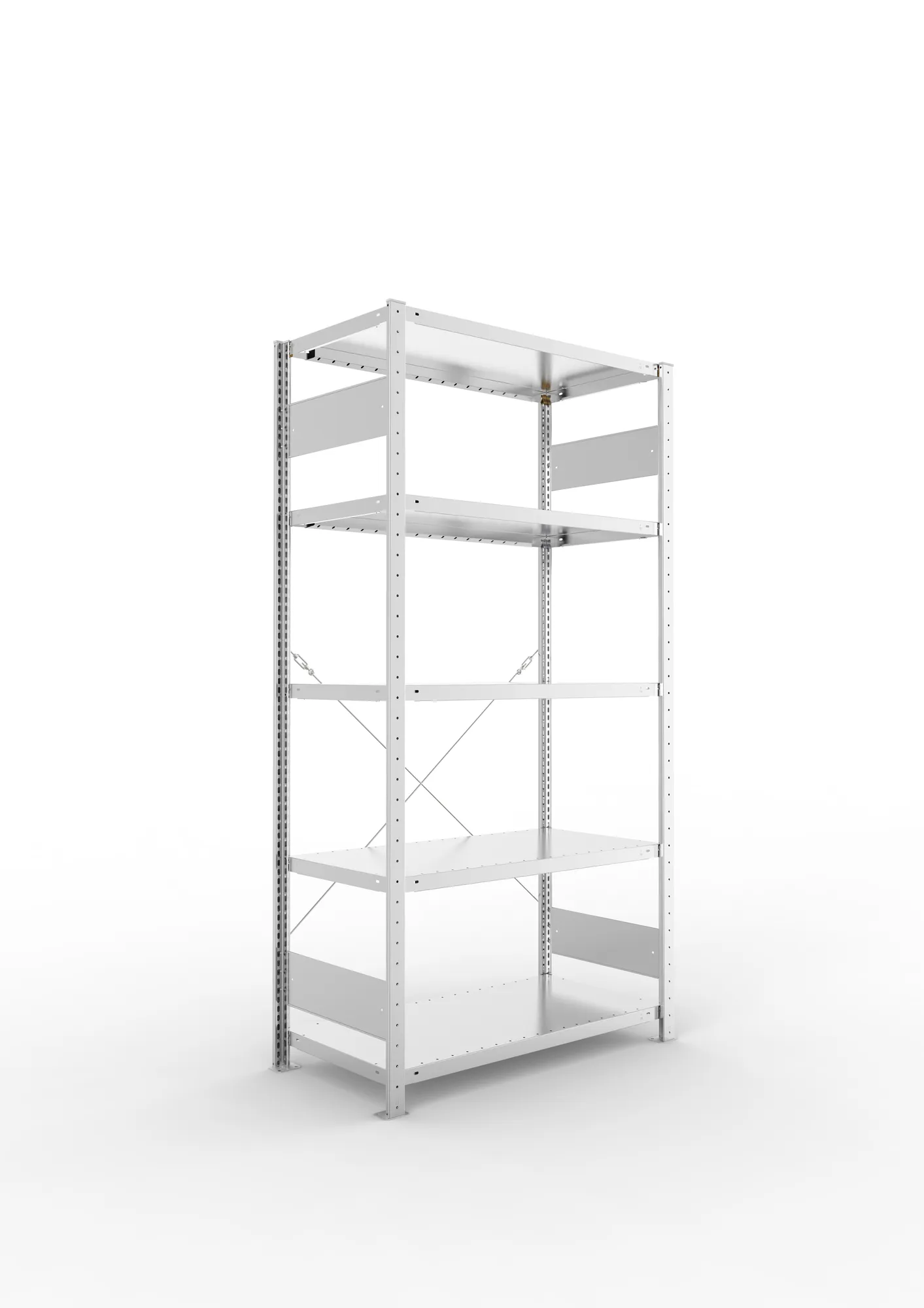 META CLIP S3, Fachbodenregal, Grundregal, 2000 x 1000 x 500 mm, Fachlast 230 kg, 5 Ebenen, verzinkt – Ansicht in Blickhöhe