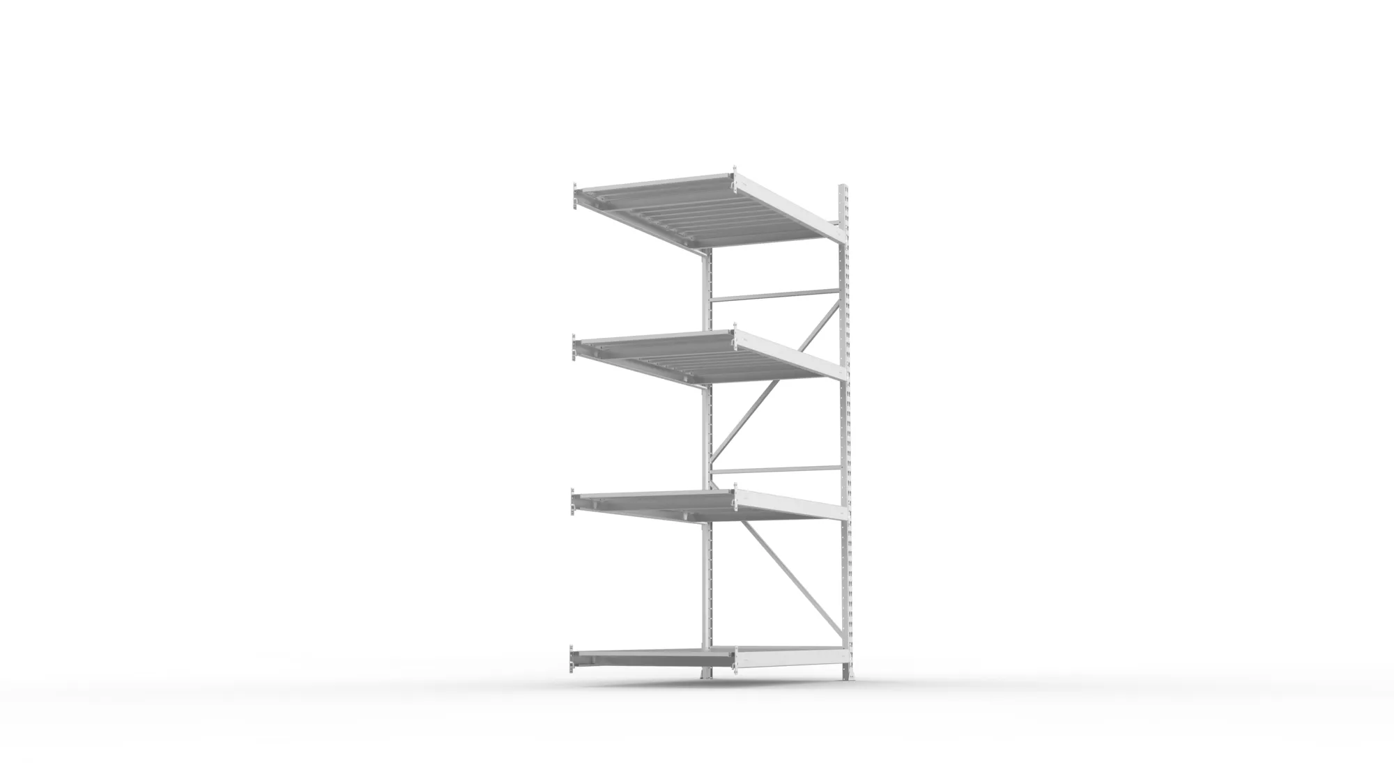 META MINI-RACK, Weitspannregal, Anbauregal, 2500 x 1400 x 800 mm, Fachlast 600 kg, Stahlpaneelböden, 4 Ebenen – Seitenansicht