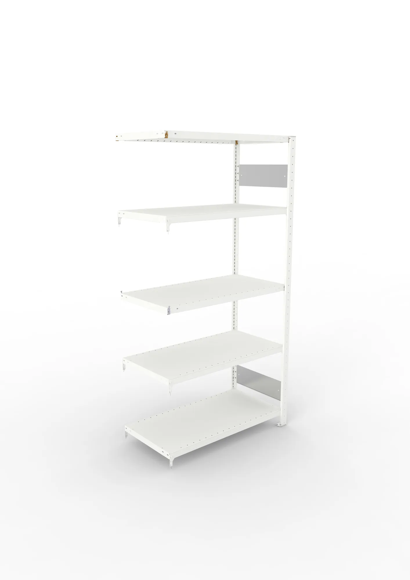 META CLIP S3, Fachbodenregal, Anbauregal, 2000 x 1000 x 600 mm, Fachlast 230 kg, 5 Ebenen, Längsriegel, RAL 7035 – Ansicht von oben