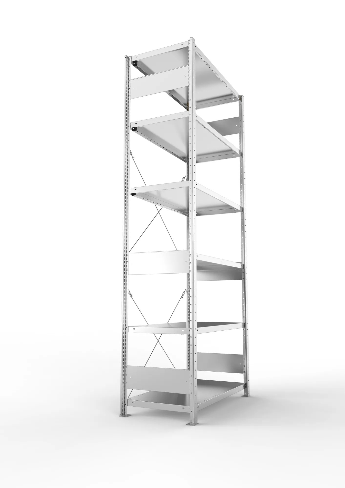 META CLIP S3, Fachbodenregal, Grundregal, 2500 x 1000 x 500 mm, Fachlast 230 kg, 6 Ebenen, verzinkt – Seitenansicht