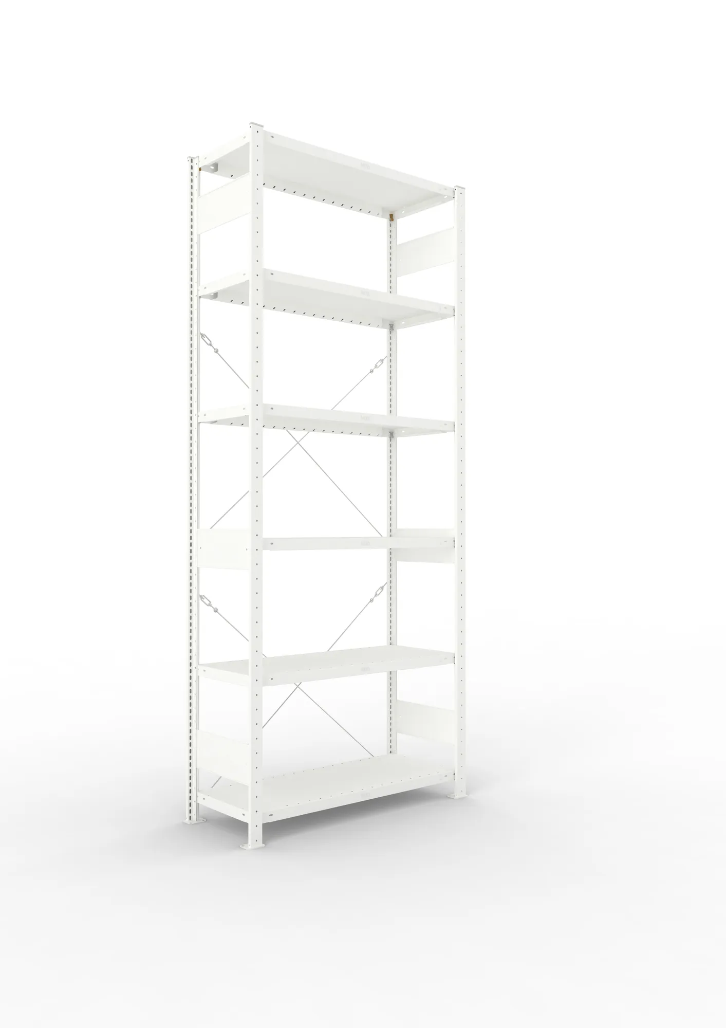 META CLIP, Fachbodenregal, Grundregal, 2500 x 1000 x 400 mm, Fachlast 230 kg, 6 Ebenen, RAL 7035 – Ansicht in Blickhöhe