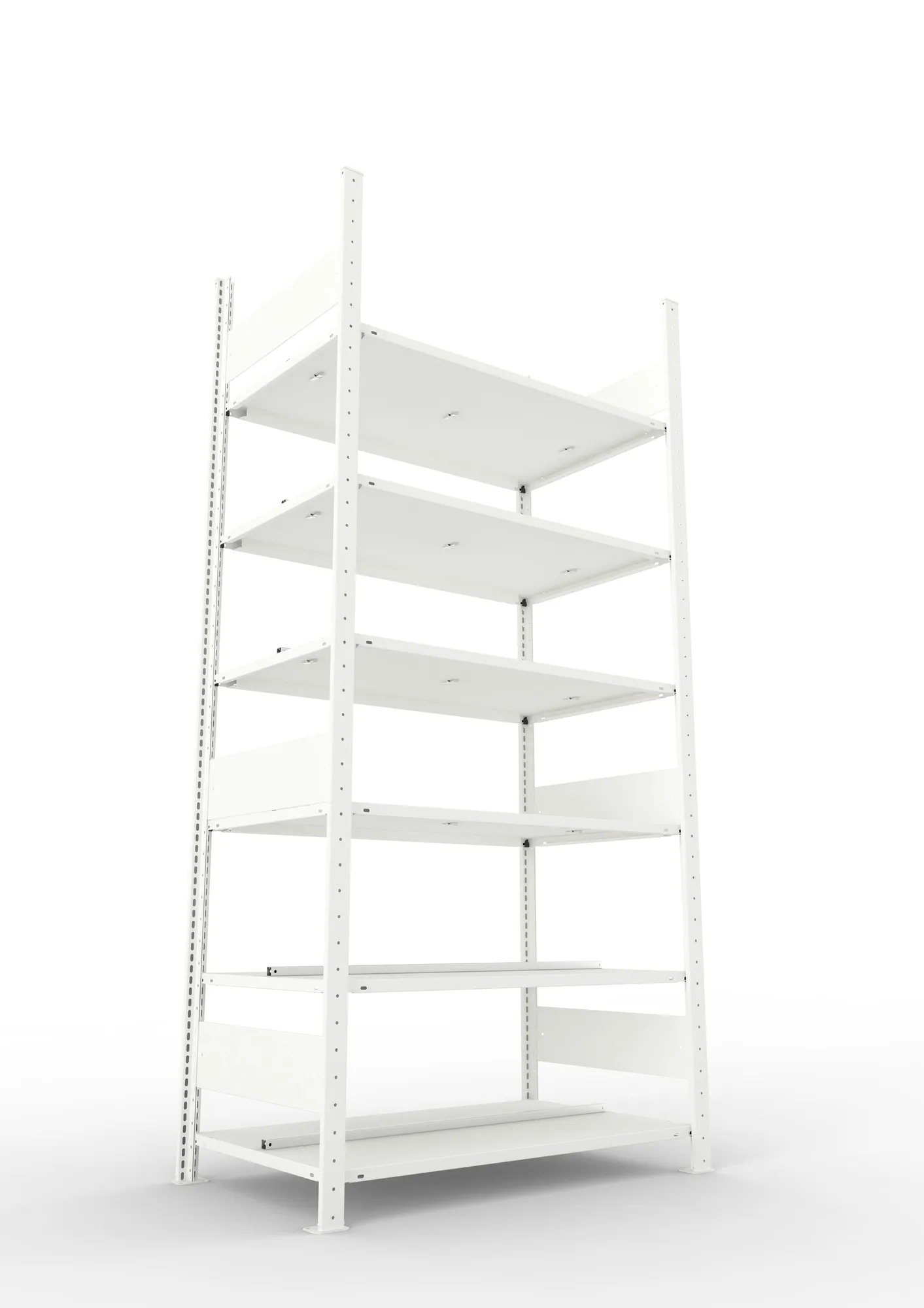META CLIP COMPACT, Büro-Steckregal, Grundregal, 2200 x 1000 x 600 mm, Fachlast 100 kg, 6+0 Ebenen, RAL 7035 – Ansicht von unten
