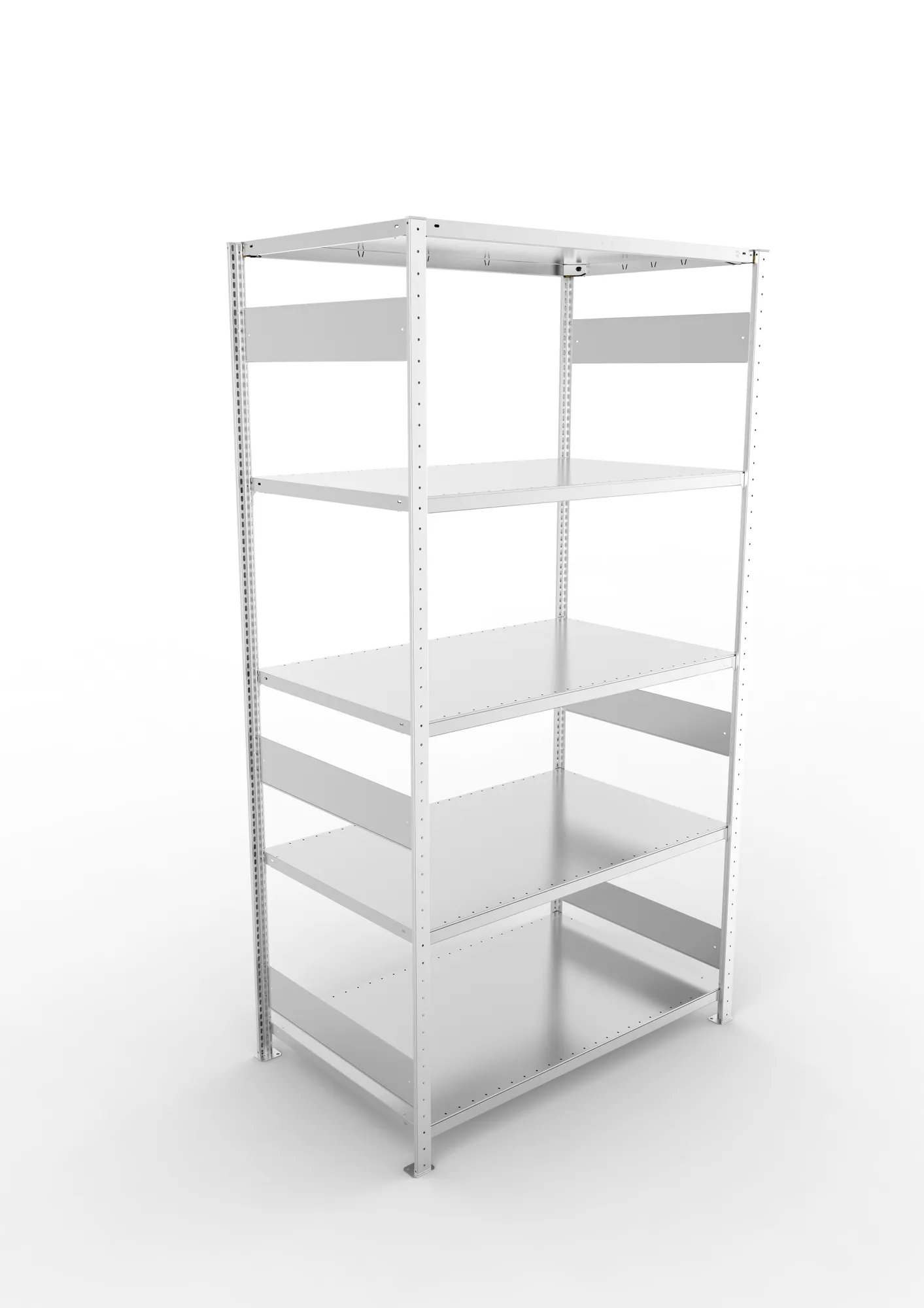 META CLIP S3, Fachbodenregal, Grundregal, 2500 x 1300 x 800 mm, Fachlast 230 kg, 5 Ebenen, Längsriegel, verzinkt – Ansicht von oben