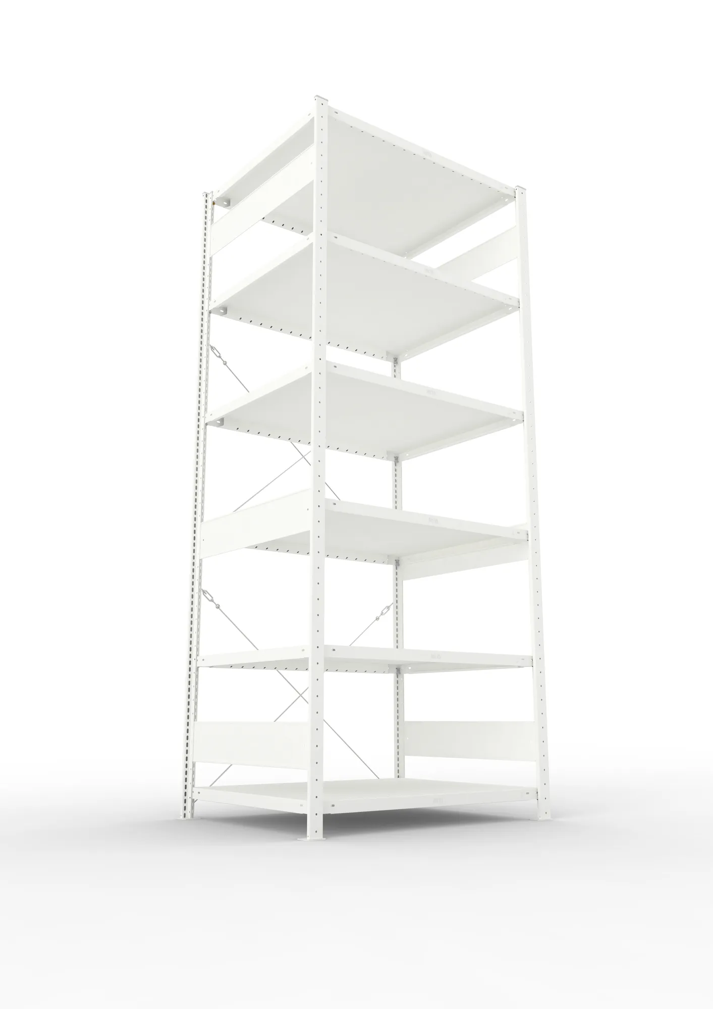 META CLIP, Fachbodenregal, Grundregal, 2500 x 1000 x 800 mm, Fachlast 230 kg, 6 Ebenen, RAL 7035 – Ansicht von unten