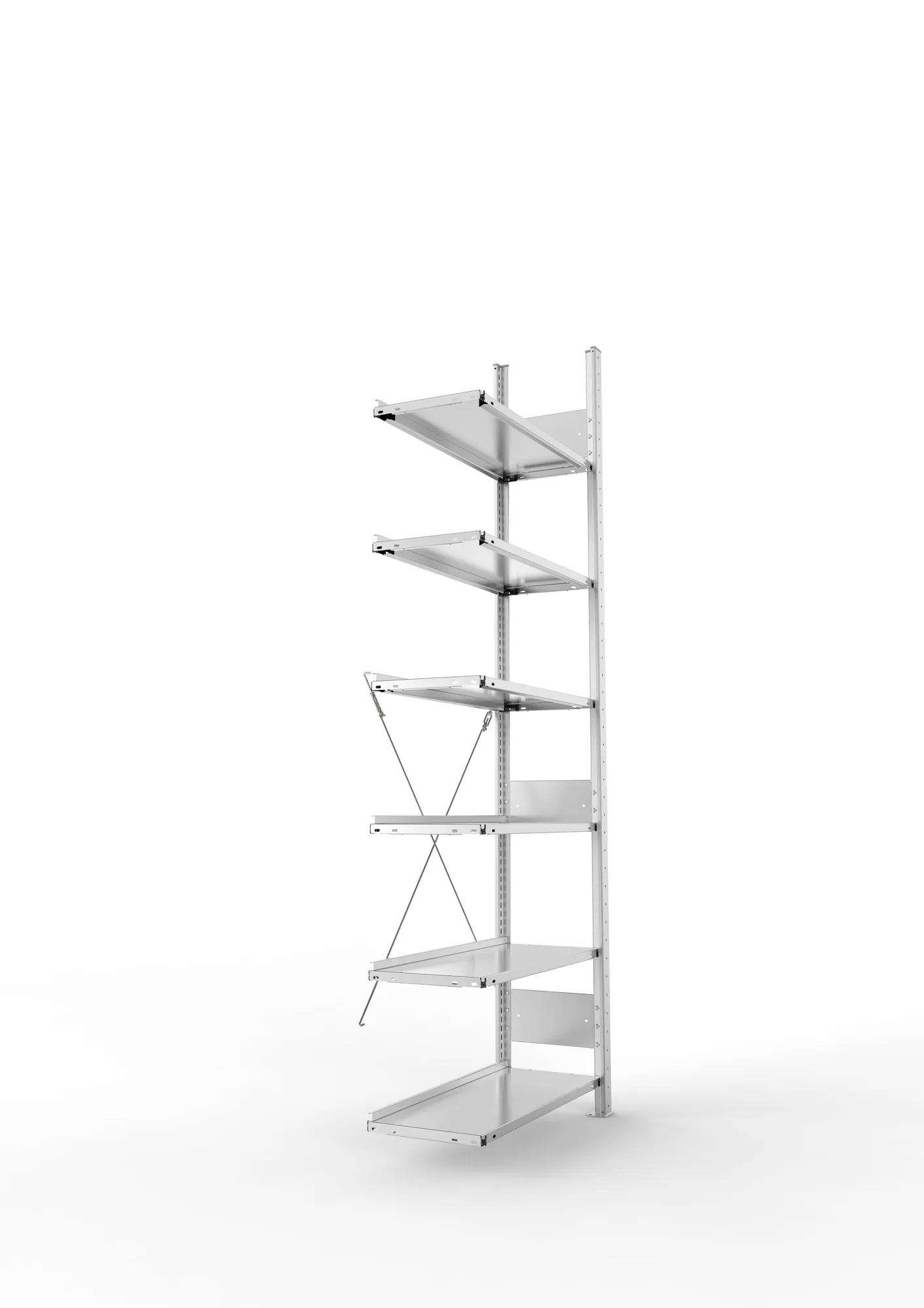 META CLIP COMPACT S3, Büro-Steckregal, Anbauregal, 2200 x 750 x 300 mm, Fachlast 80 kg, 6+0 Ebenen, Endanschlag, verzinkt – Seitenansicht