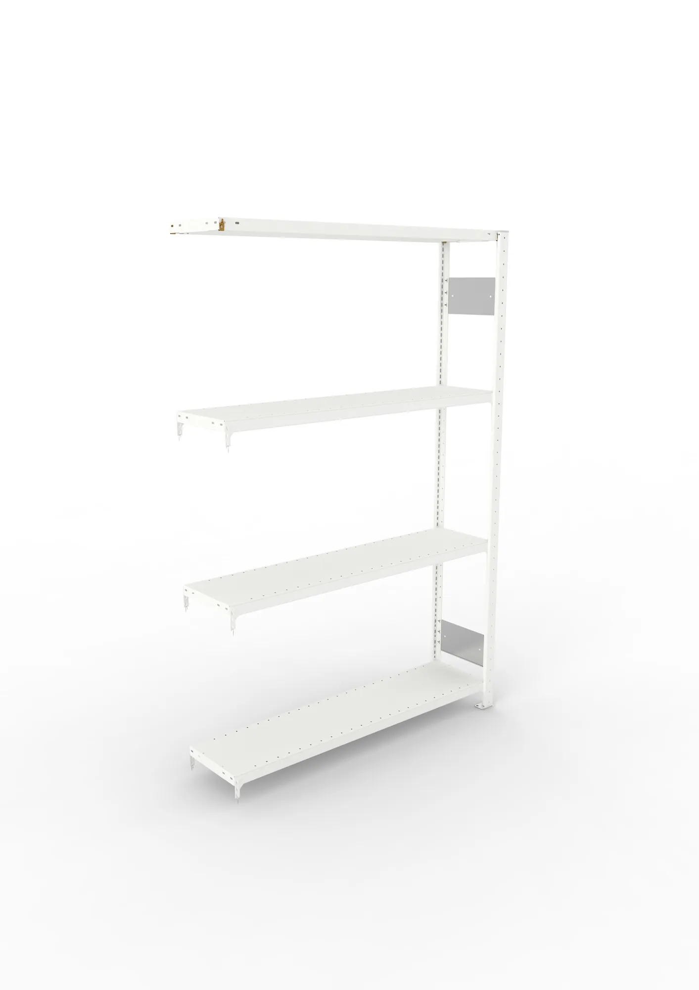 META CLIP S3, Fachbodenregal, Anbauregal, 2000 x 1300 x 300 mm, Fachlast 230 kg, 4 Ebenen, Längsriegel, RAL 7035 – Ansicht von oben