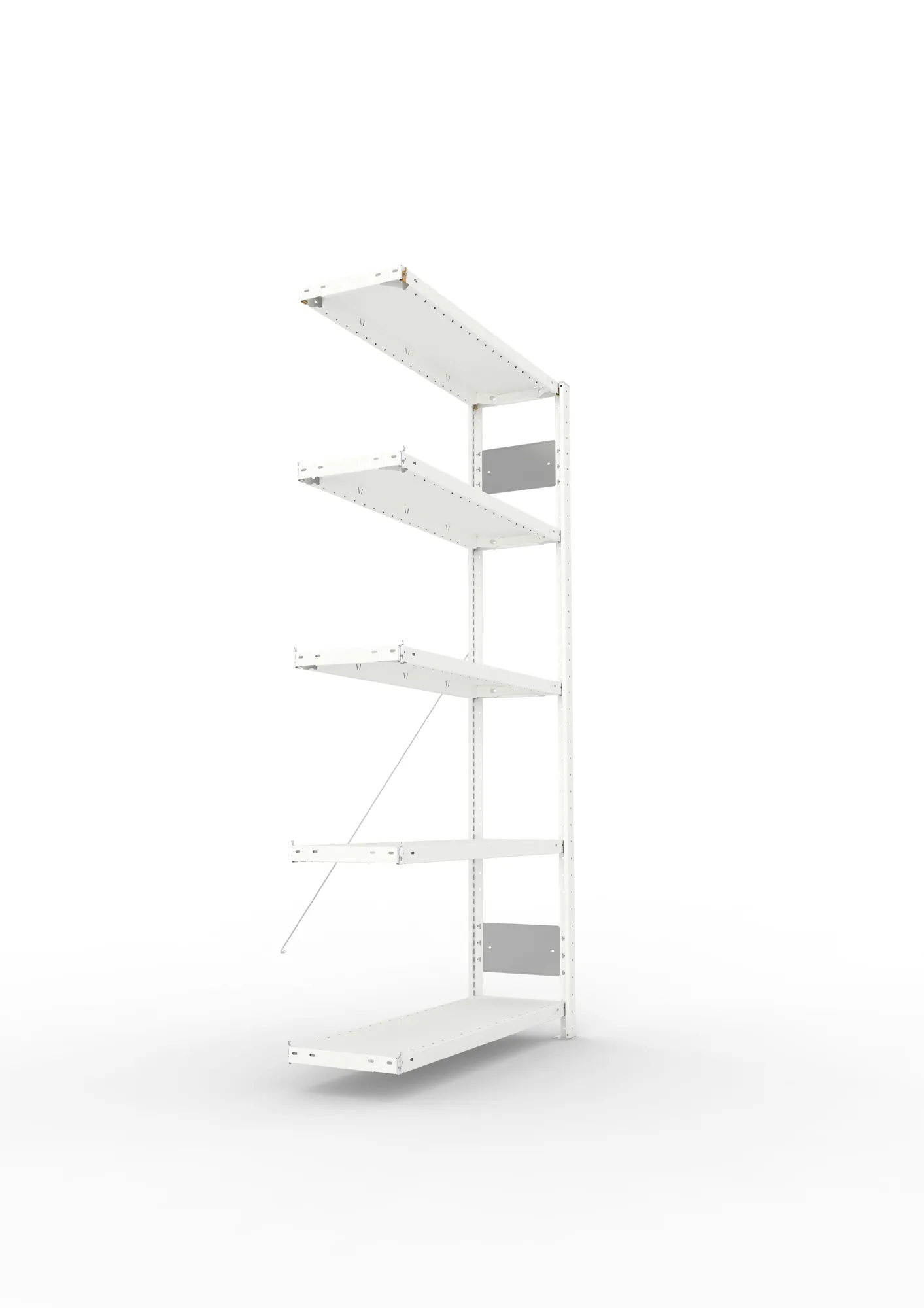 META CLIP S3, Fachbodenregal, Anbauregal, 2000 x 1000 x 300 mm, Fachlast 150 kg, 5 Ebenen, RAL 7035 – Seitenansicht