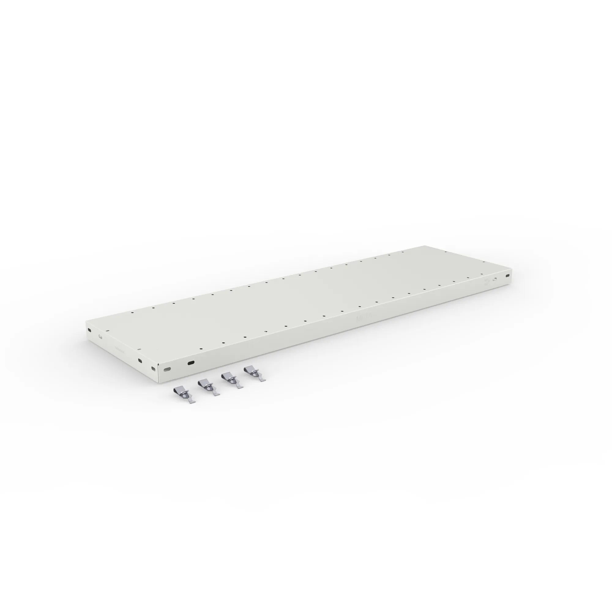 META CLIP, Zusatz-Fachboden, 1000 x 300 mm, 150 kg, RAL 7035 – Ansicht in Blickhöhe
