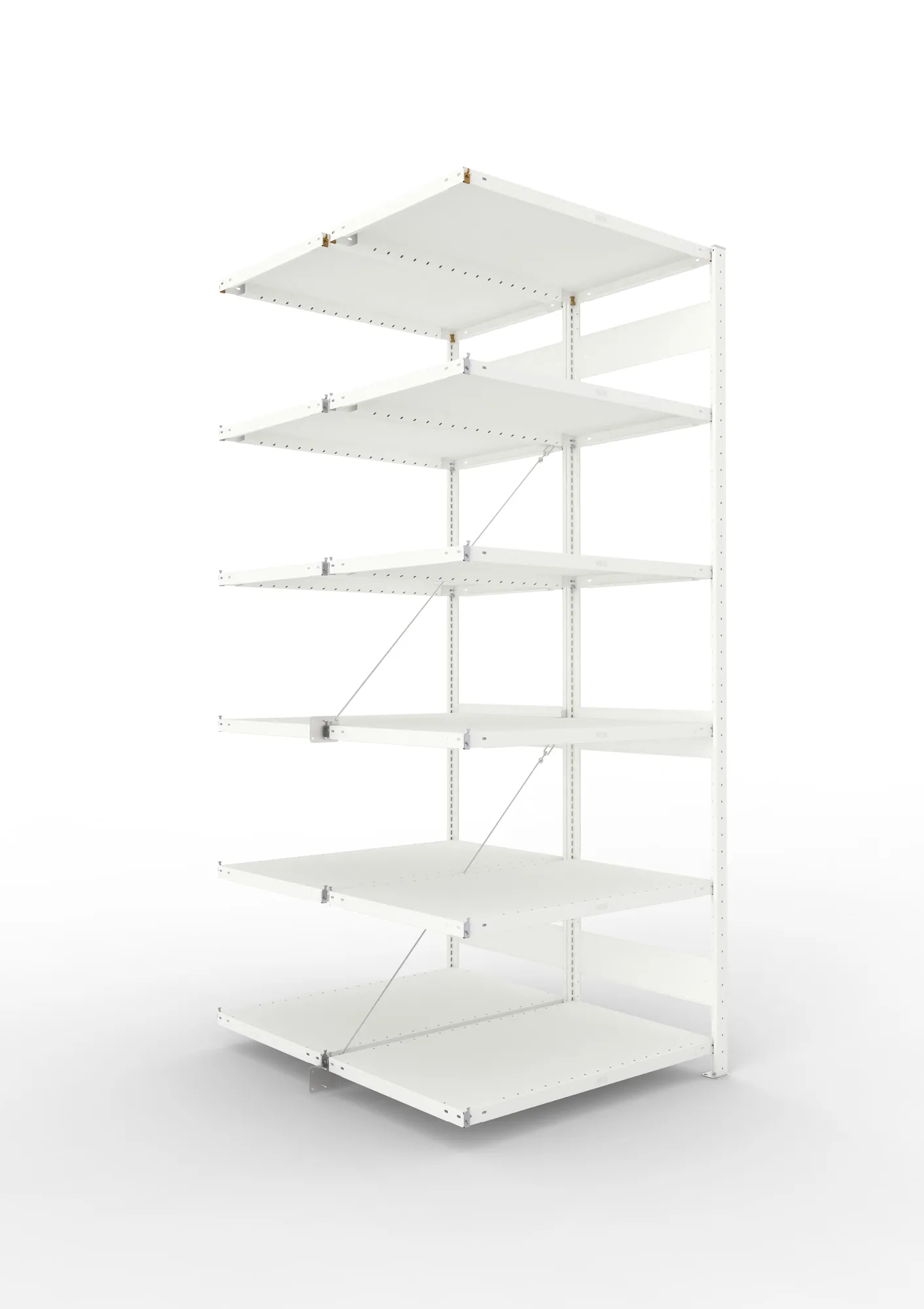 META CLIP, Fachbodenregal, Doppel-Anbauregal, 2500 x 1000 x 600 mm, Fachlast 230 kg, 6 Ebenen, RAL 7035 – Ansicht in Blickhöhe