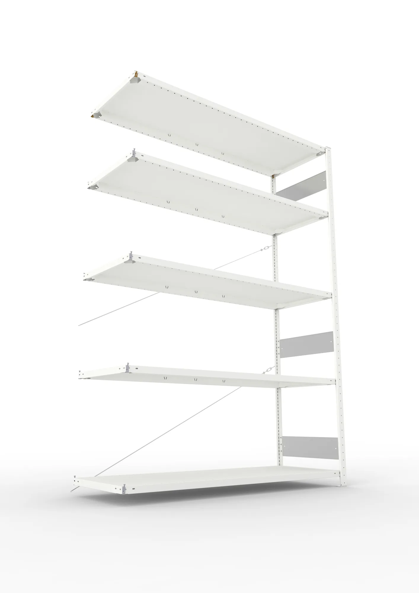 META CLIP S3, Fachbodenregal, Anbauregal, 2500 x 1700 x 600 mm, Fachlast 200 kg, 4 Ebenen, RAL 7035 – Ansicht von unten