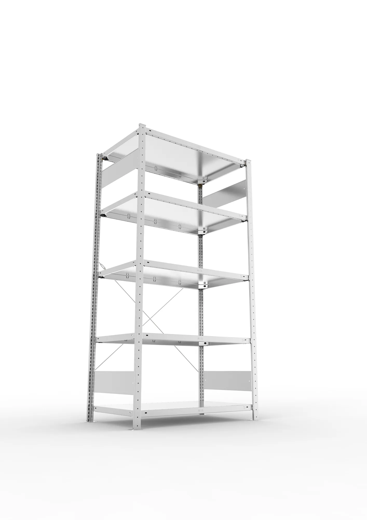 META CLIP, Fachbodenregal, Grundregal, 2000 x 1000 x 600 mm, Fachlast 150 kg, 5 Ebenen, verzinkt – Ansicht von unten
