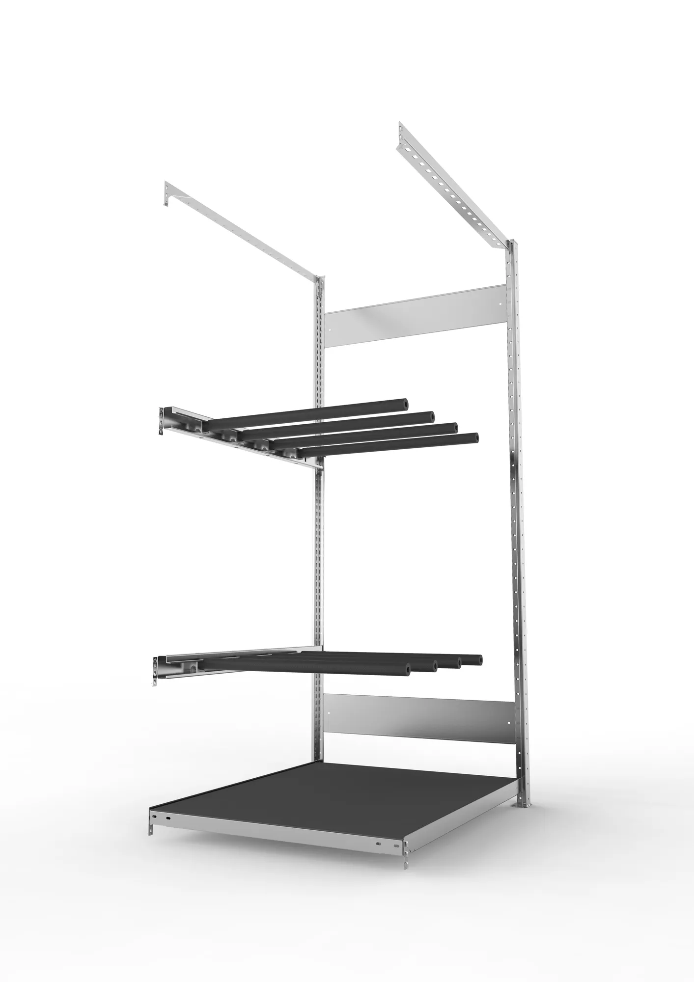 META CLIP, Abgasanlagenregal, Anbauregal, 2000 x 1000 x 800 mm, stehende Lagerung, verzinkt – Seitenansicht