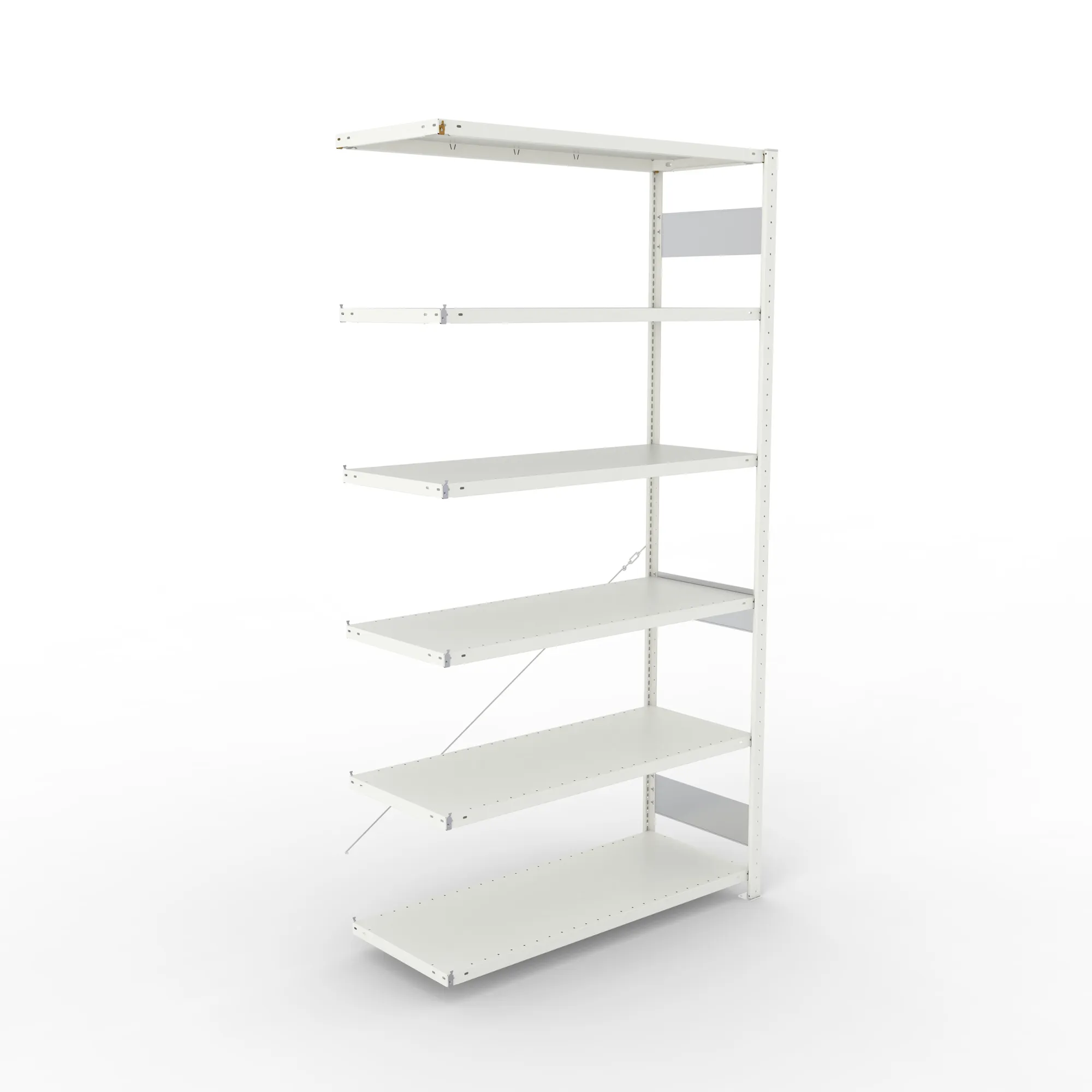 META CLIP S3, Fachbodenregal, Anbauregal, 2500 x 1300 x 500 mm, Fachlast 230 kg, 6 Ebenen, RAL 7035 – Ansicht von oben