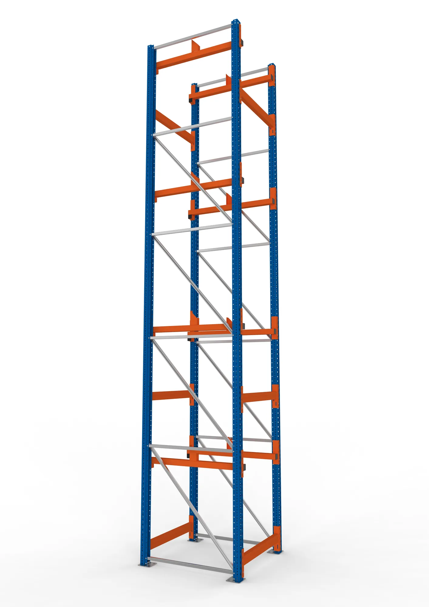 META MULTIPAL, Kabeltrommelregal, Grundregal, 5500 x 900 x 1100 mm, Feldlast 5500 kg, 2 Ebenen, Typ 1, RAL 5010 – Seitenansicht