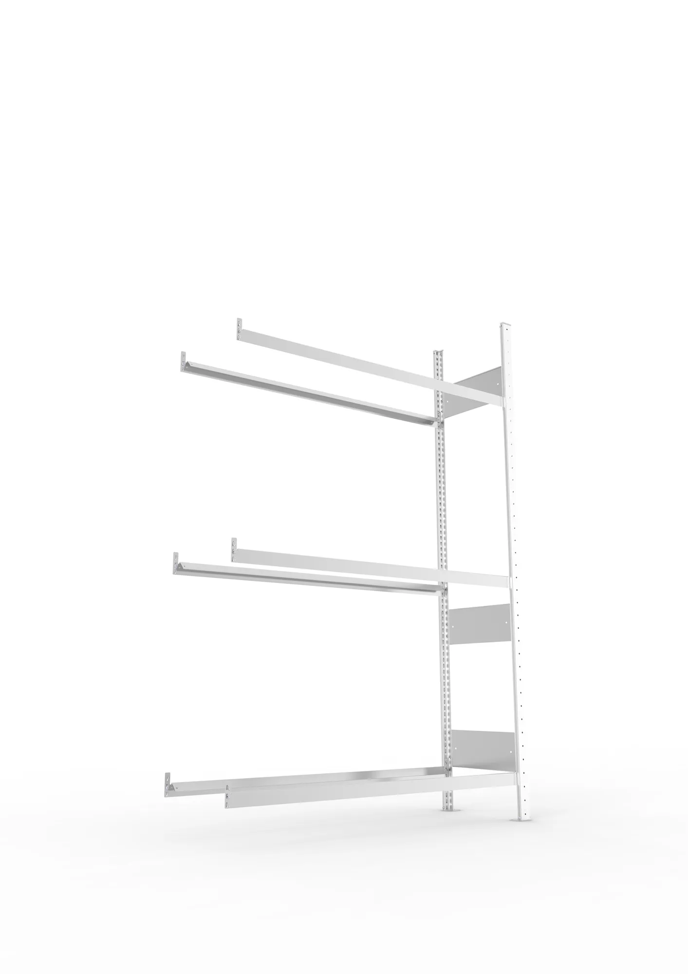 META CLIP S3, Reifenregal, Anbauregal, 2000 x 1300 x 400 mm, Fachlast 150 kg, 3 Ebenen, verzinkt – Ansicht von unten