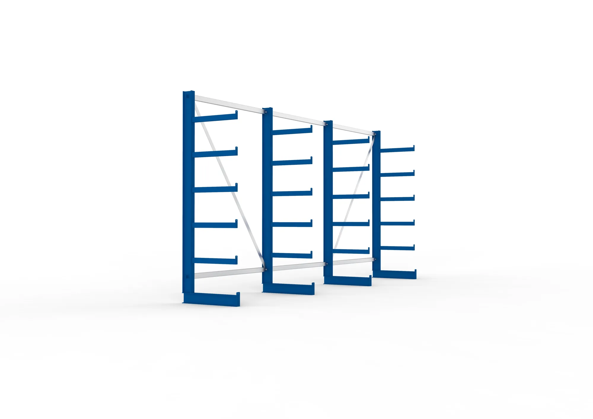 META ATLAS ST, Kragarmregal, 3 Felder, 2000 x 4050 x 500 mm, Armlast 200 kg, einseitig, 5+1 Ebenen – Seitenansicht