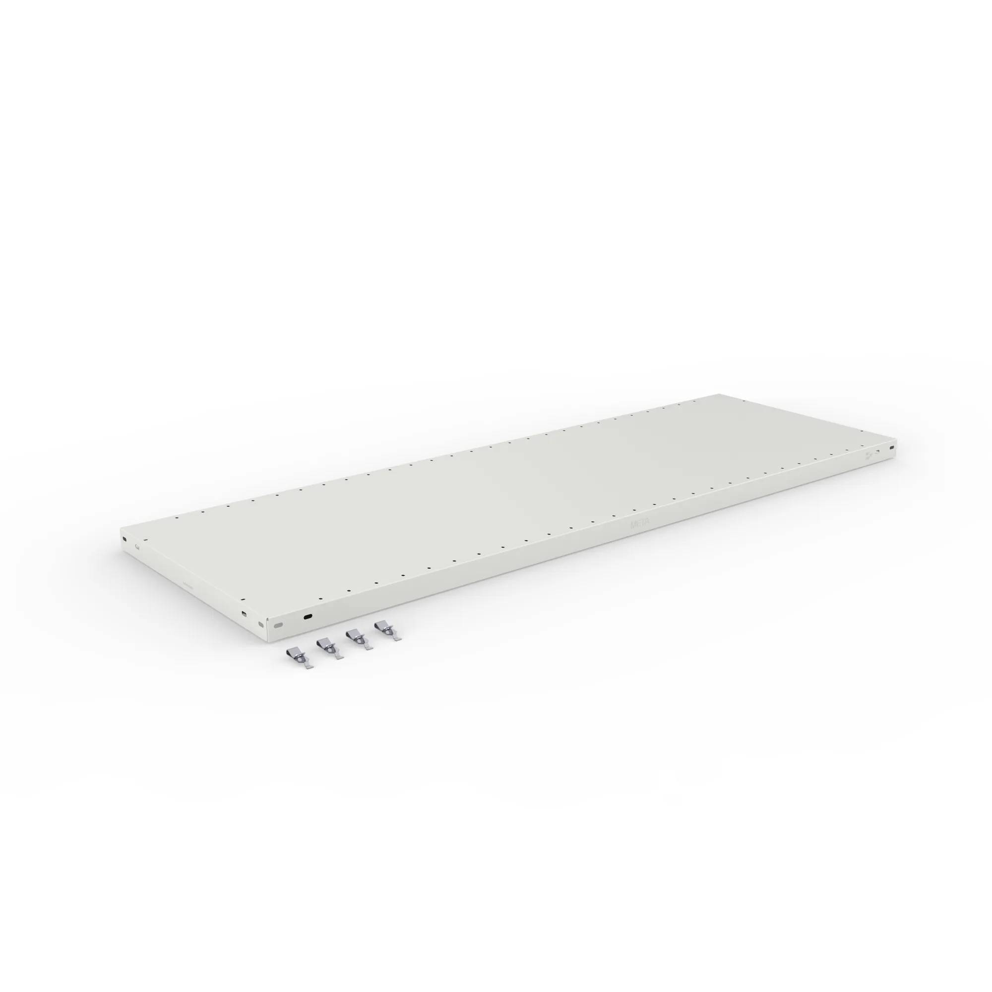 META CLIP, Zusatz-Fachboden, 1500 x 500 mm, 200 kg, RAL 7035 – Ansicht in Blickhöhe