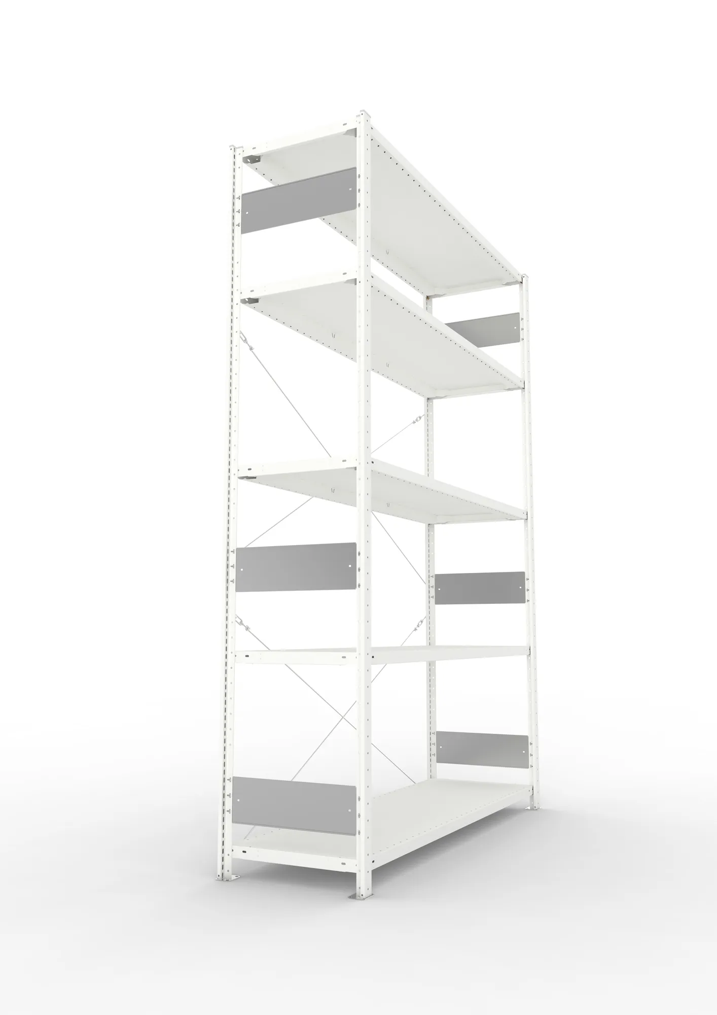 META CLIP S3, Fachbodenregal, Grundregal, 2500 x 1700 x 500 mm, Fachlast 200 kg, 5 Ebenen, RAL 7035 – Seitenansicht