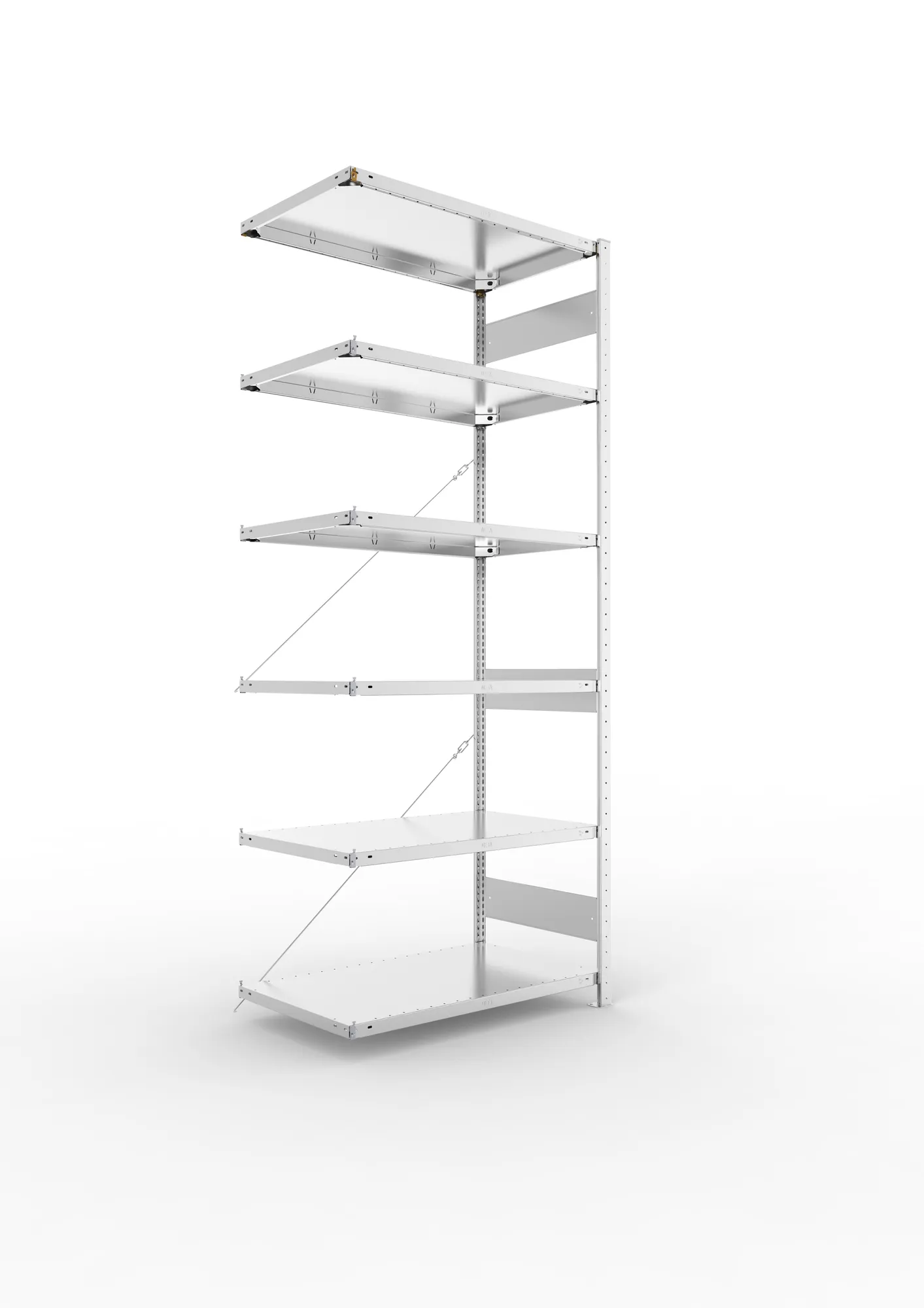 META CLIP, Fachbodenregal, Anbauregal, 2500 x 1000 x 600 mm, Fachlast 150 kg, 6 Ebenen, verzinkt – Ansicht in Blickhöhe