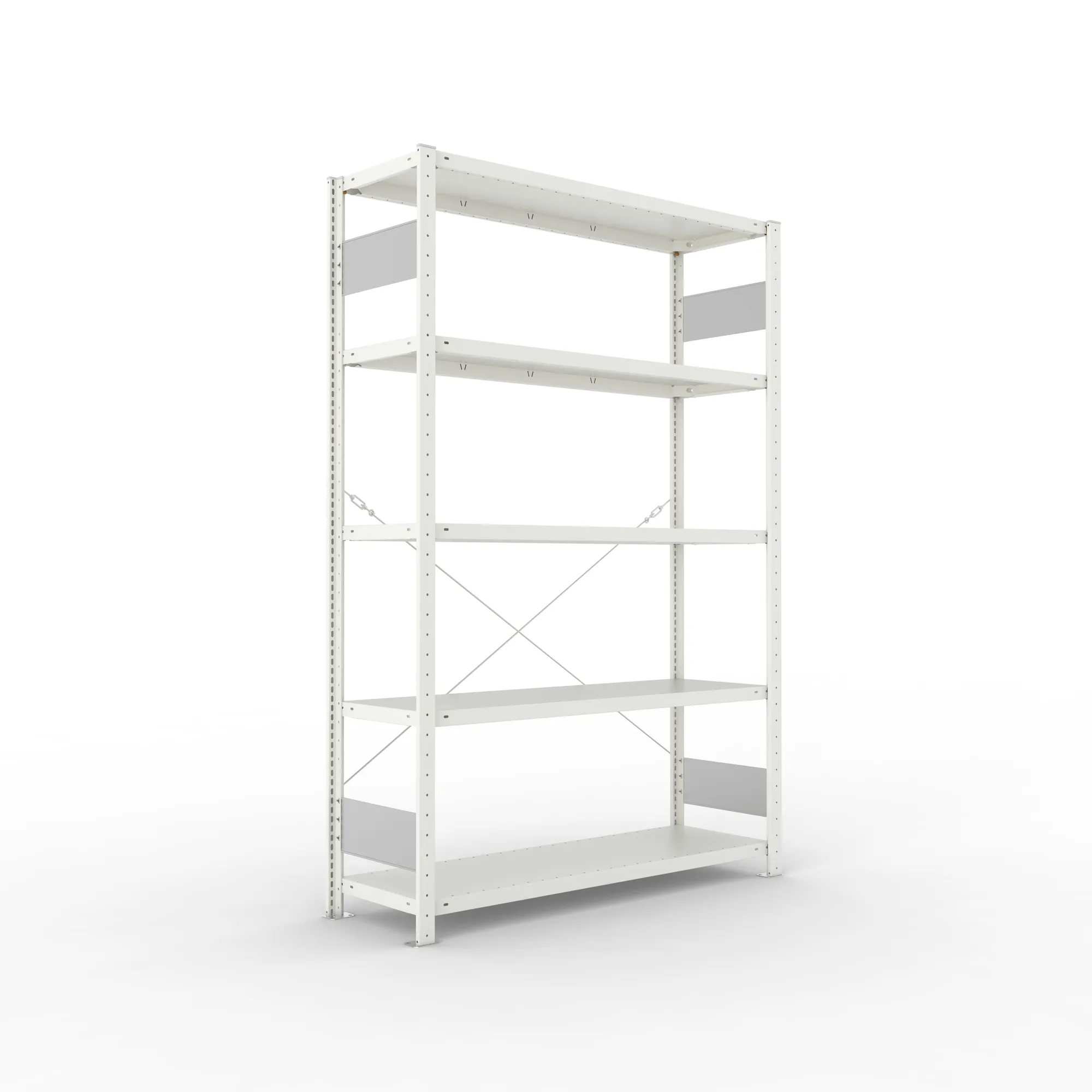 META CLIP S3, Fachbodenregal, Grundregal, 2000 x 1300 x 400 mm, Fachlast 150 kg, 5 Ebenen, RAL 7035 – Ansicht in Blickhöhe