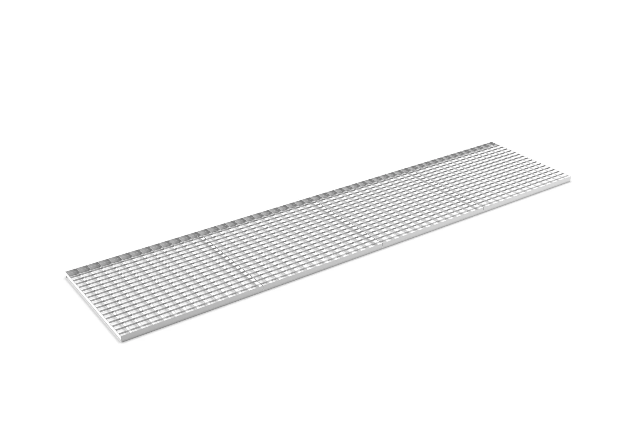 META MULTIPAL, Gitterrostboden aufgelegt, 3600 x 800 mm, 500 kg/m², feuerverzinkt – Ansicht in Blickhöhe