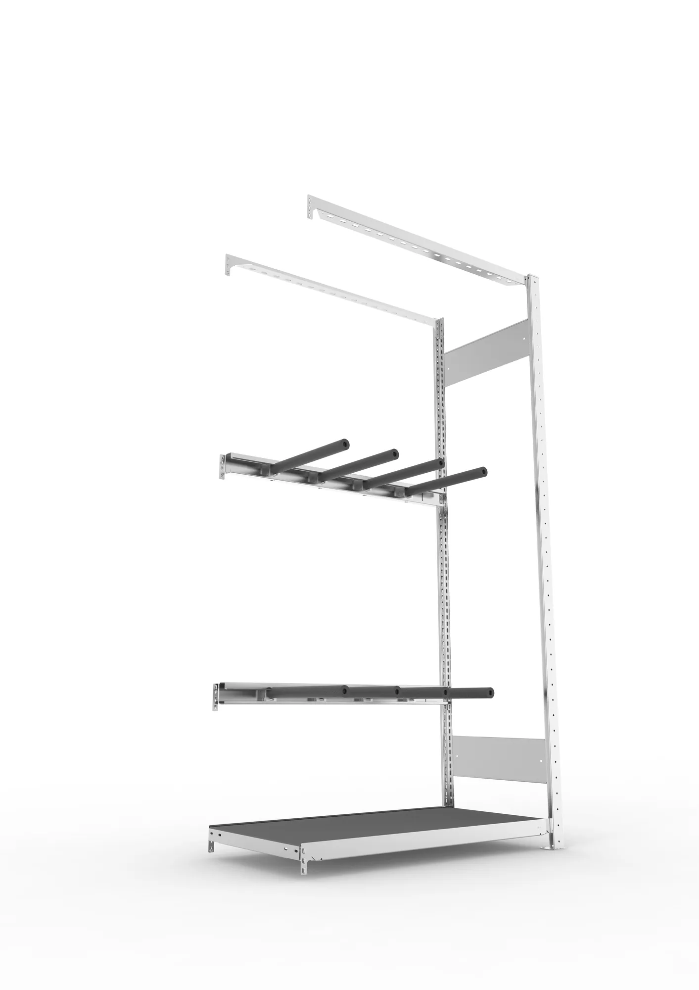 META CLIP, Abgasanlagenregal, Anbauregal, 2000 x 1000 x 500 mm, stehende Lagerung, verzinkt – Ansicht von unten