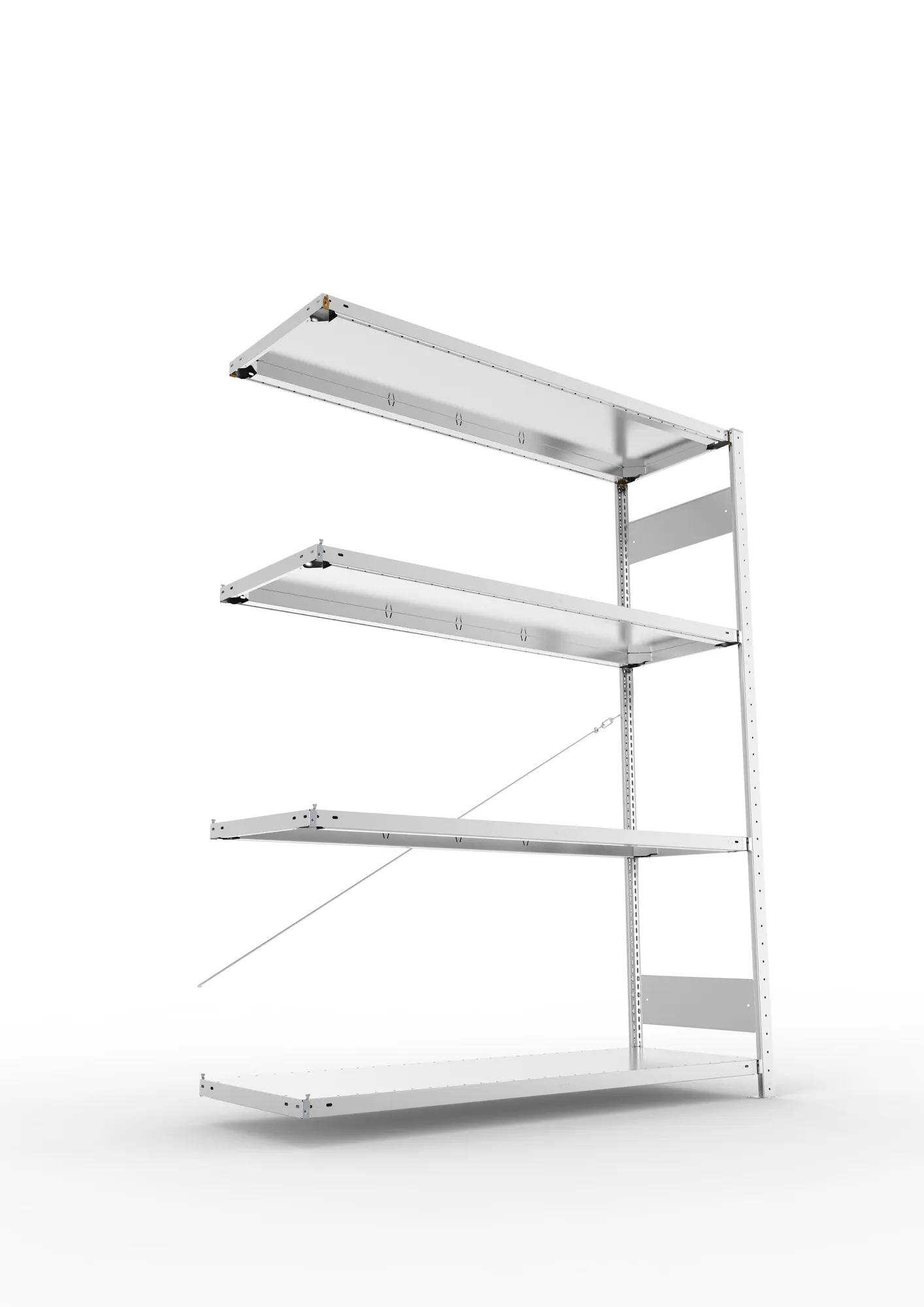 META CLIP S3, Fachbodenregal, Anbauregal, 2000 x 1500 x 500 mm, Fachlast 200 kg, 4 Ebenen, verzinkt – Ansicht von unten