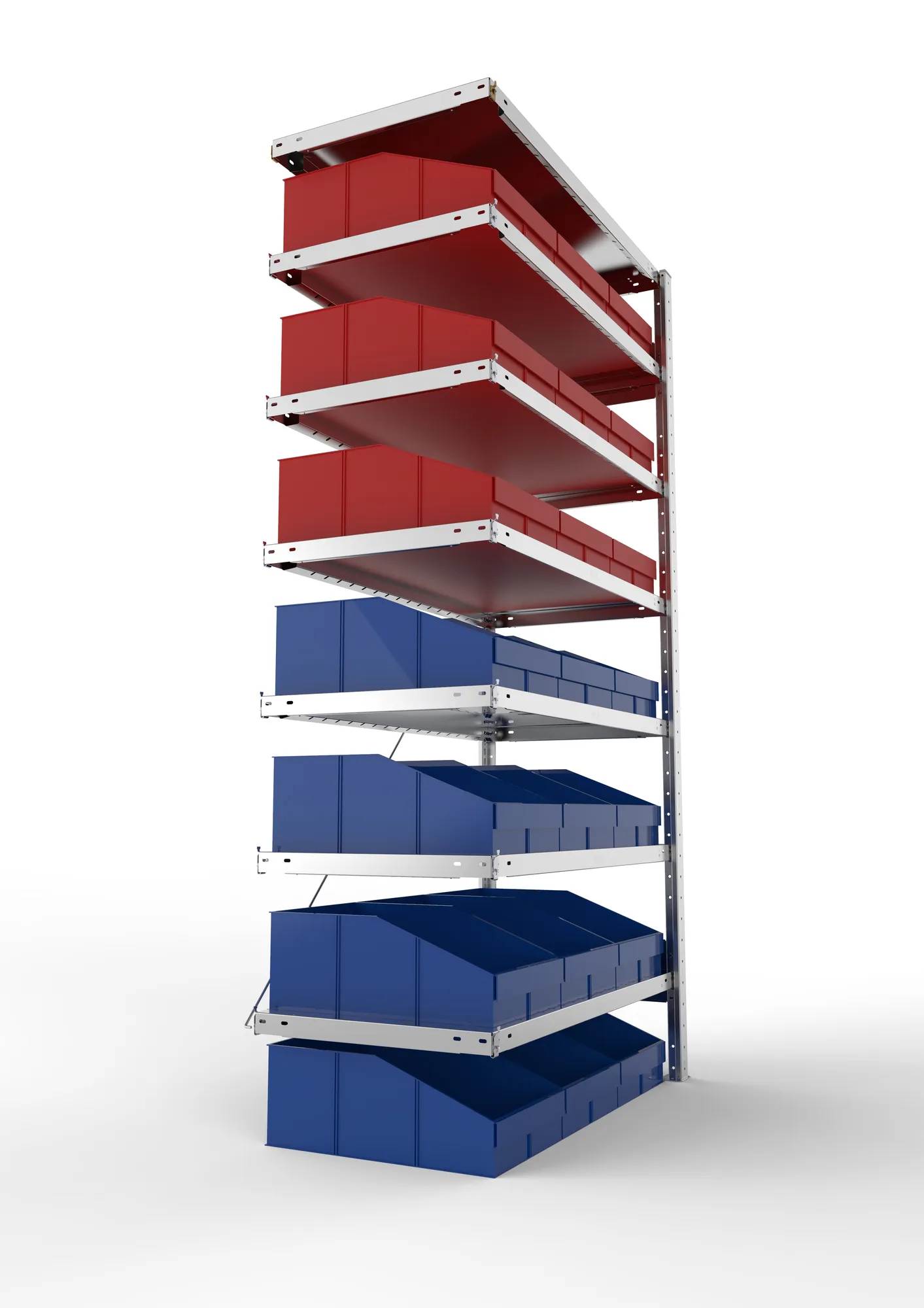 META CLIP S3, Sichtlagerkastenregal, Anbauregal, 2000 x 1000 x 500 mm, Fachlast 100 kg, 21 Sichtlagerkästen, 7 Ebenen, verzinkt – Seitenansicht