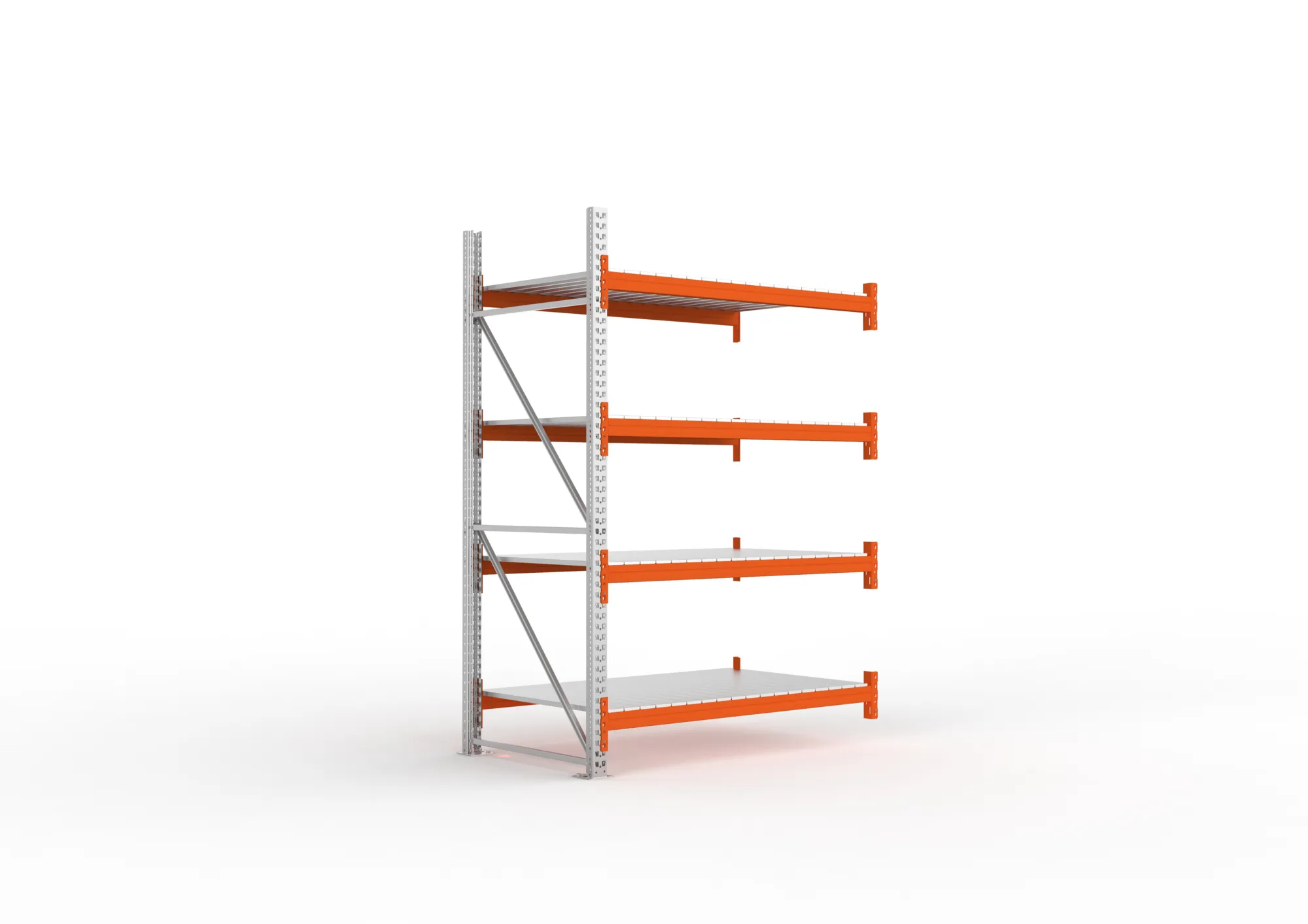 META MULTIPAL, Großfachregal, Anbauregal, 2700 x 1825 x 1100 mm, Fachlast 1800 kg, 4 Ebenen, Stahlpaneele, verzinkt – Ansicht in Blickhöhe