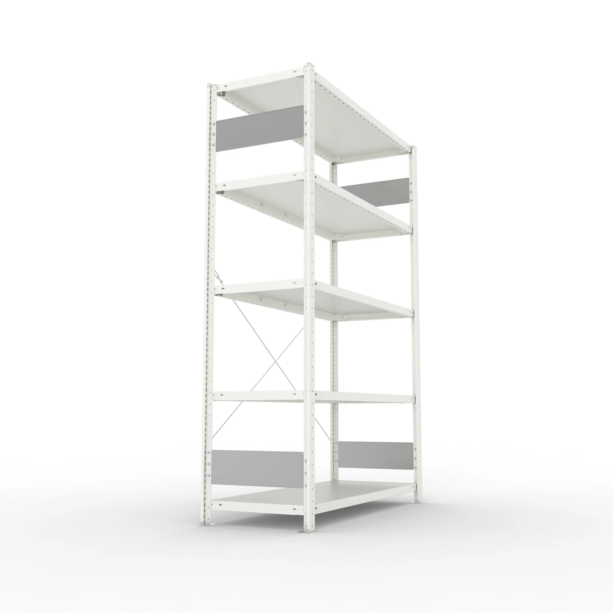 META CLIP S3, Fachbodenregal, Grundregal, 2000 x 1300 x 500 mm, Fachlast 230 kg, 5 Ebenen, RAL 7035 – Seitenansicht