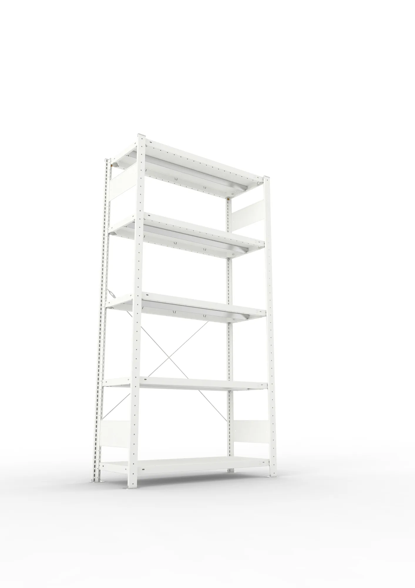 META CLIP, Fachbodenregal, Grundregal, 2000 x 1000 x 400 mm, Fachlast 330 kg, 5 Ebenen, RAL 7035 – Ansicht von unten