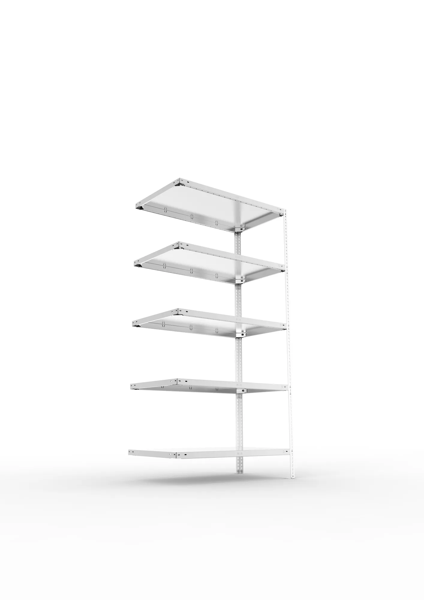 META FIX, Fachbodenregal, Anbauregal, 2000 x 1000 x 600 mm, Fachlast 150 kg, 5 Ebenen, verzinkt – Ansicht von unten