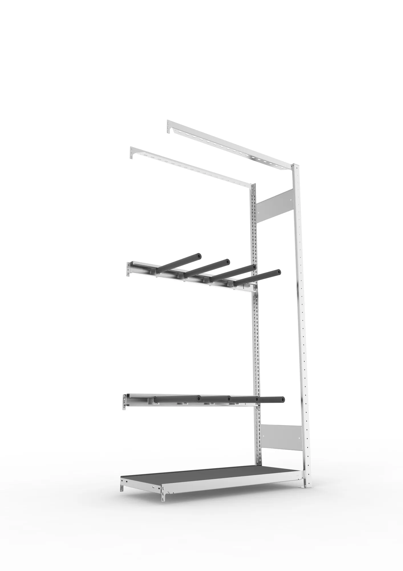 META CLIP, Abgasanlagenregal, Anbauregal, 2000 x 1000 x 400 mm, stehende Lagerung, verzinkt – Ansicht von unten