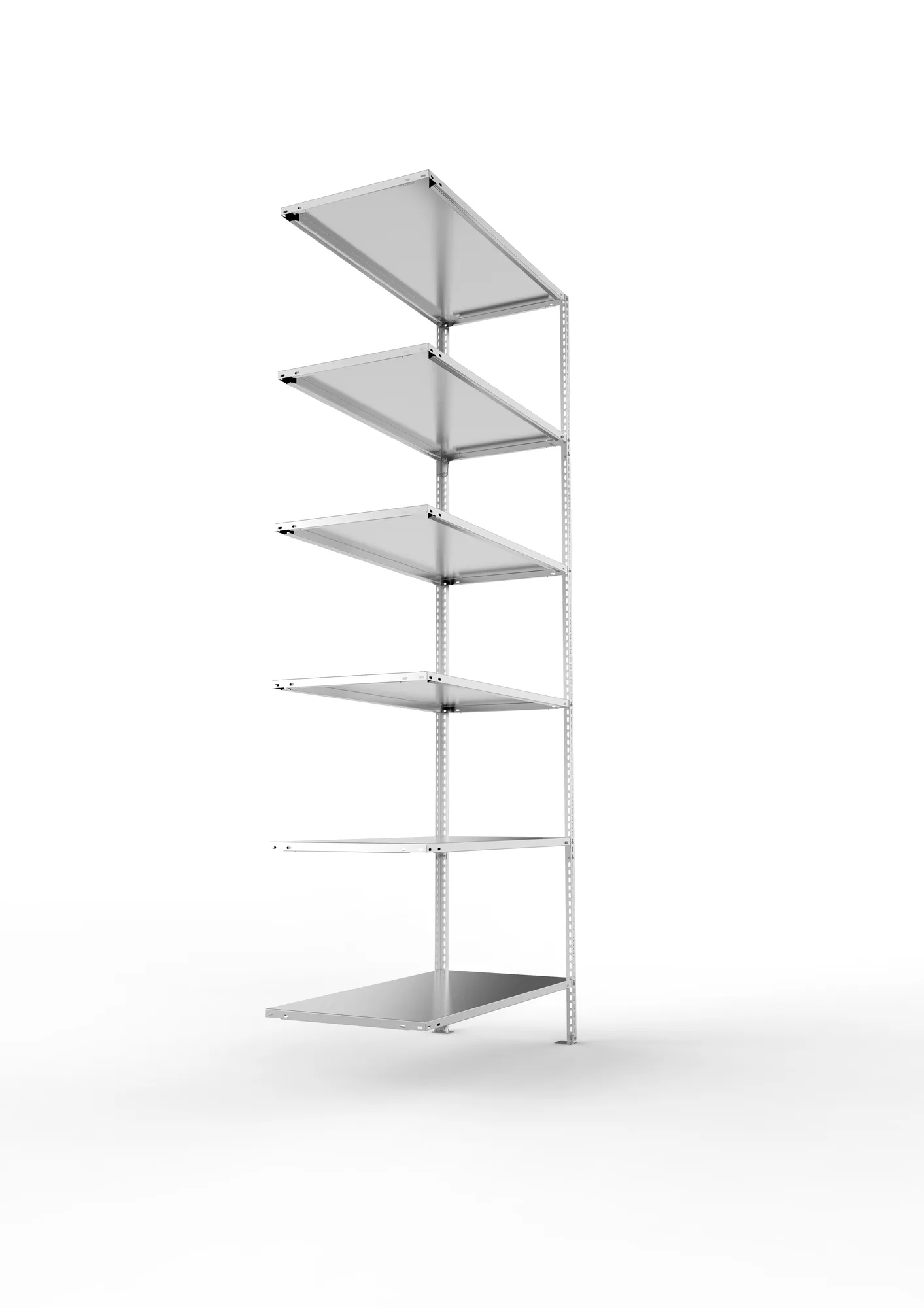 META FIX, Fachbodenregal, Anbauregal, 2500 x 1000 x 500 mm, Fachlast 80 kg, 6 Ebenen, verzinkt – Seitenansicht