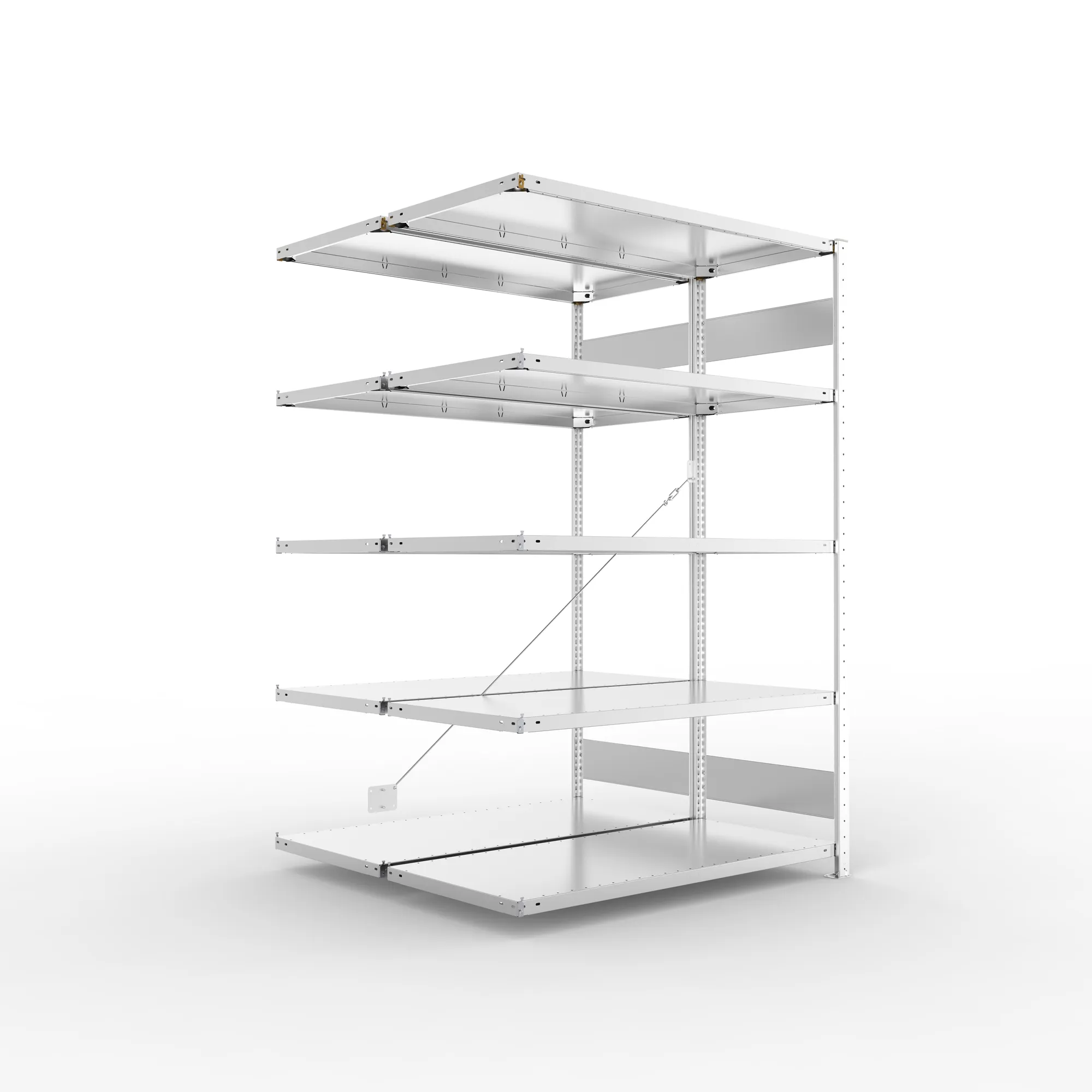 META CLIP S3, Fachbodenregal, Doppel-Anbauregal, 2000 x 1300 x 600 mm, Fachlast 150 kg, 5 Ebenen, verzinkt – Ansicht in Blickhöhe