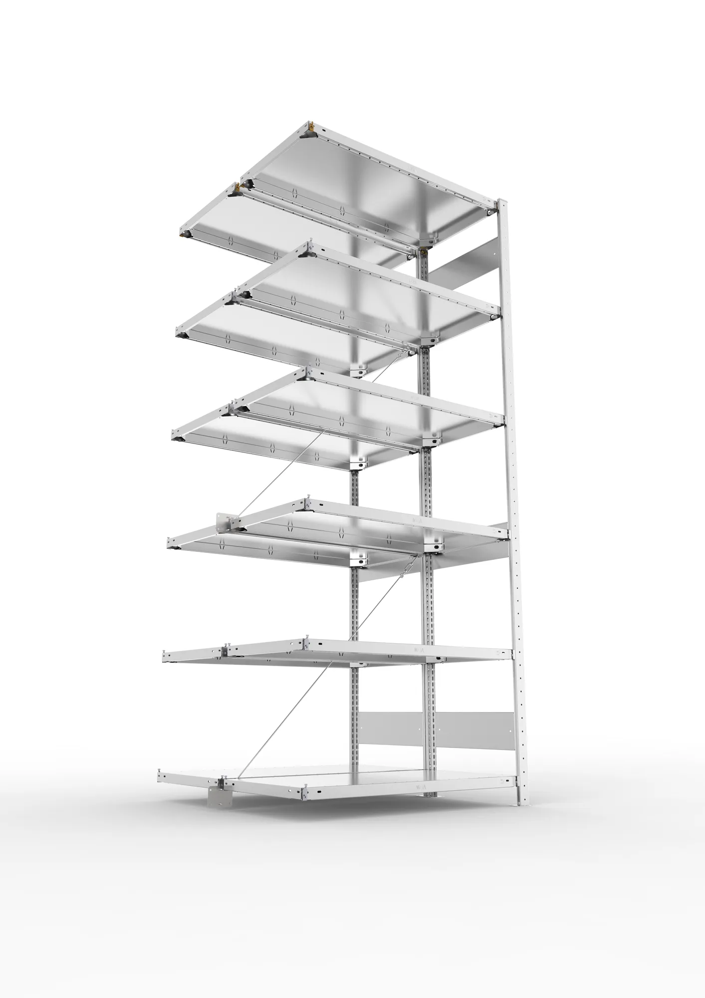META CLIP, Fachbodenregal, Doppel-Anbauregal, 2500 x 1000 x 500 mm, Fachlast 150 kg, 6 Ebenen, verzinkt – Ansicht von unten