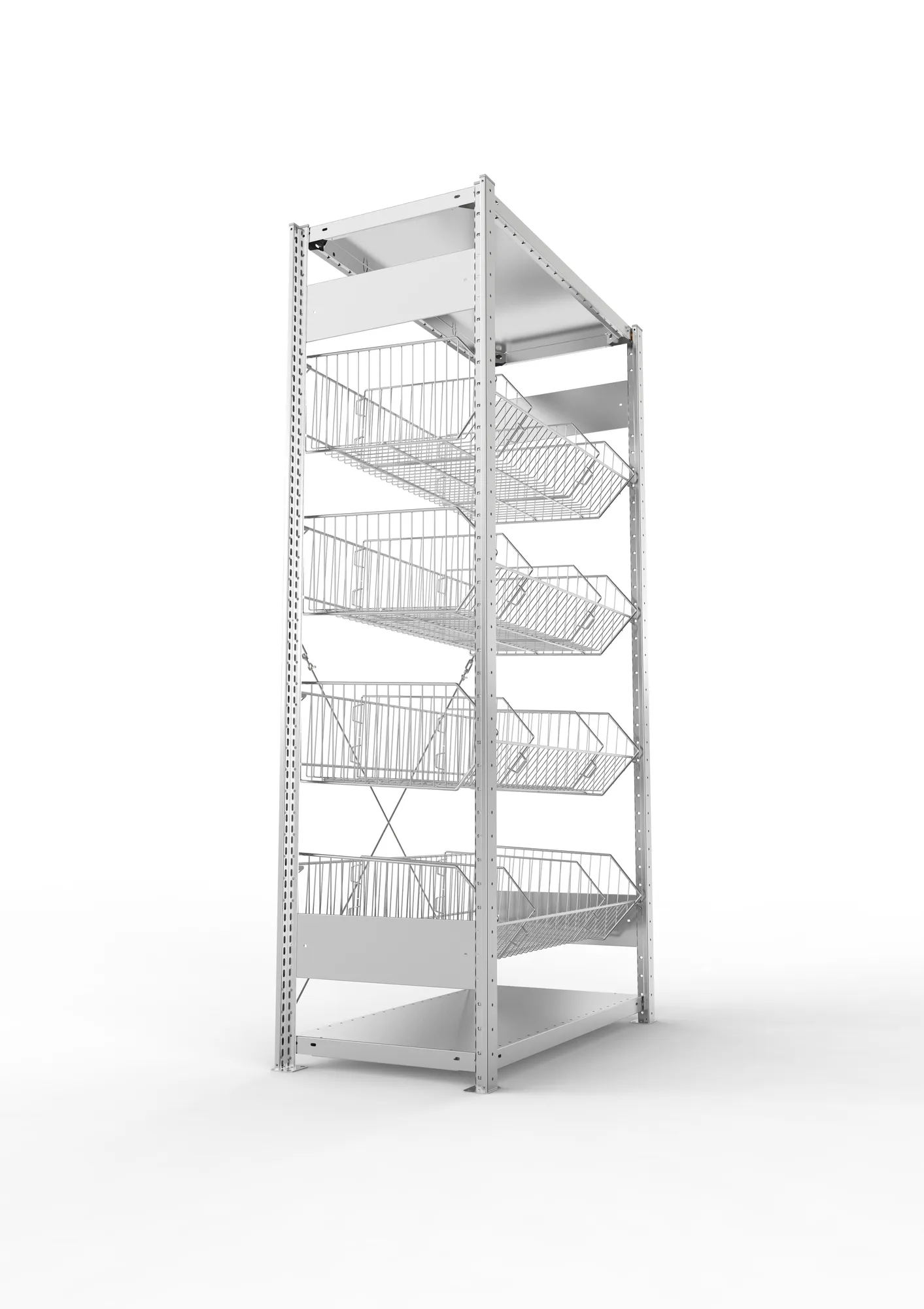META CLIP, Gitterkorbregal, Grundregal, 2000 x 1000 x 500 mm, Fachlast 35 kg, verzinkt – Seitenansicht
