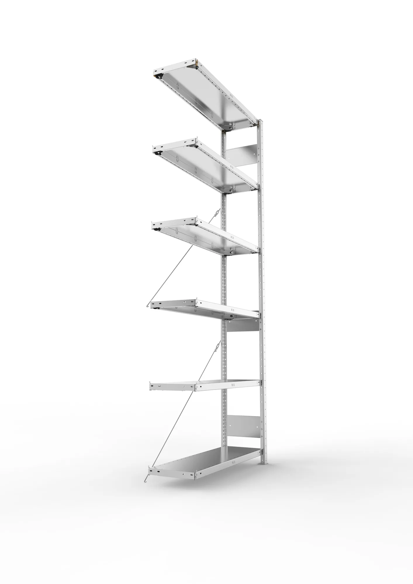 META CLIP S3, Fachbodenregal, Anbauregal, 2500 x 1000 x 300 mm, Fachlast 150 kg, 6 Ebenen, verzinkt – Seitenansicht